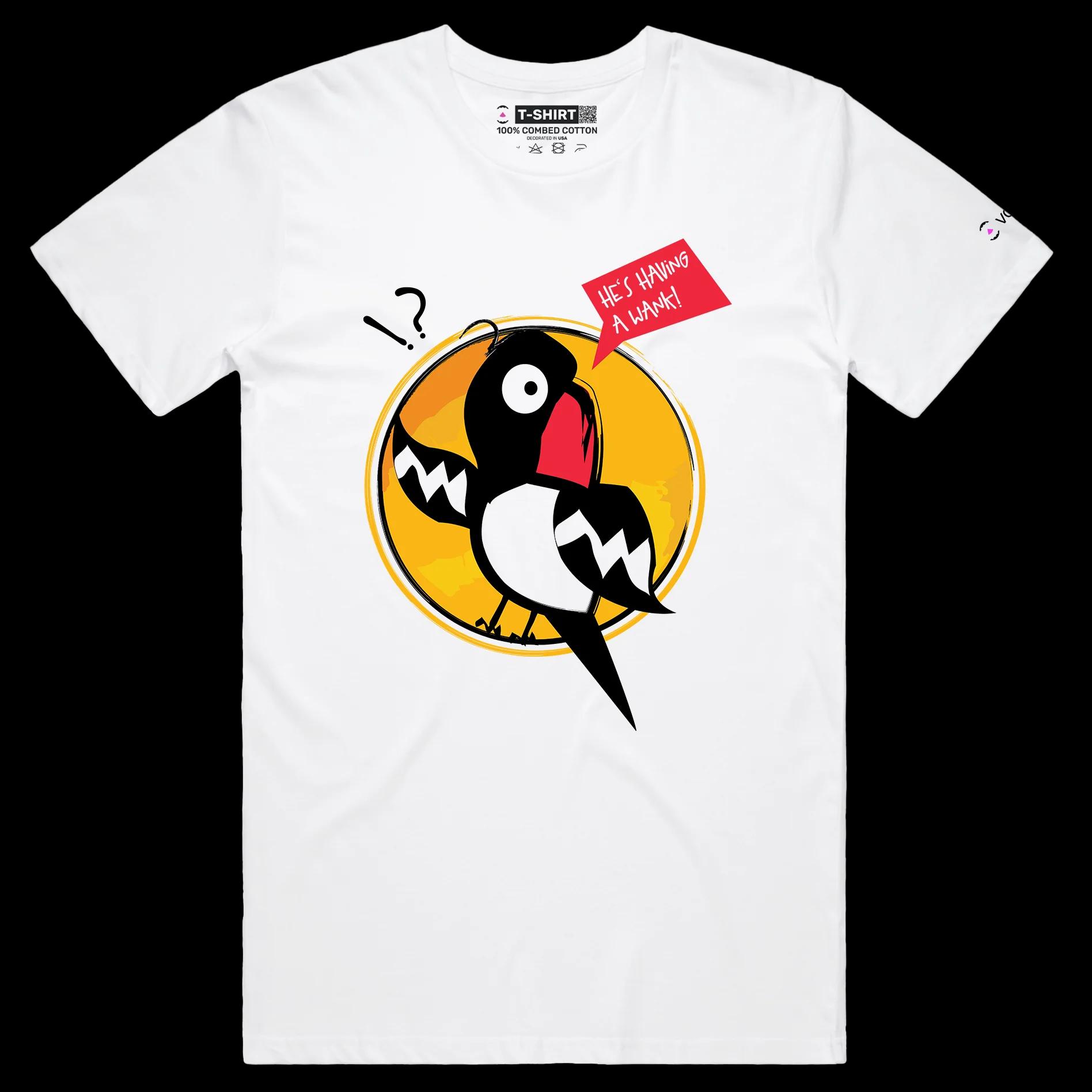 VOICEART White Male Regular Parrot Looking Over His Shoulder Funny Animals T-Shirt Premium Graphic Self Help Wordplay Tee