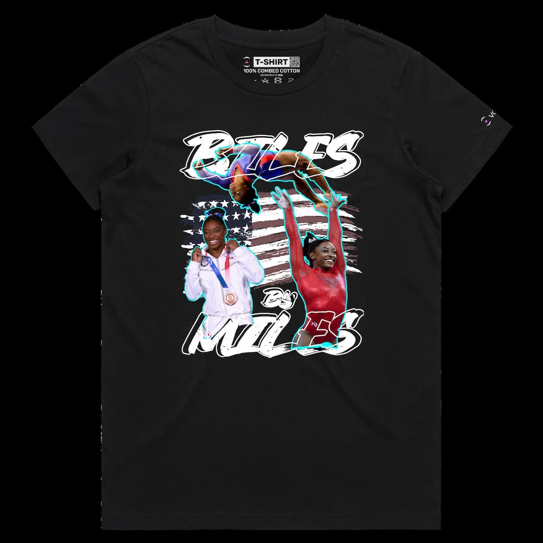 VOICEART Black Female Regular Simone Biles Miles Premium Graphic Patriotic Shirt Olympic Gold Medalist Gymnastics Sports Tee