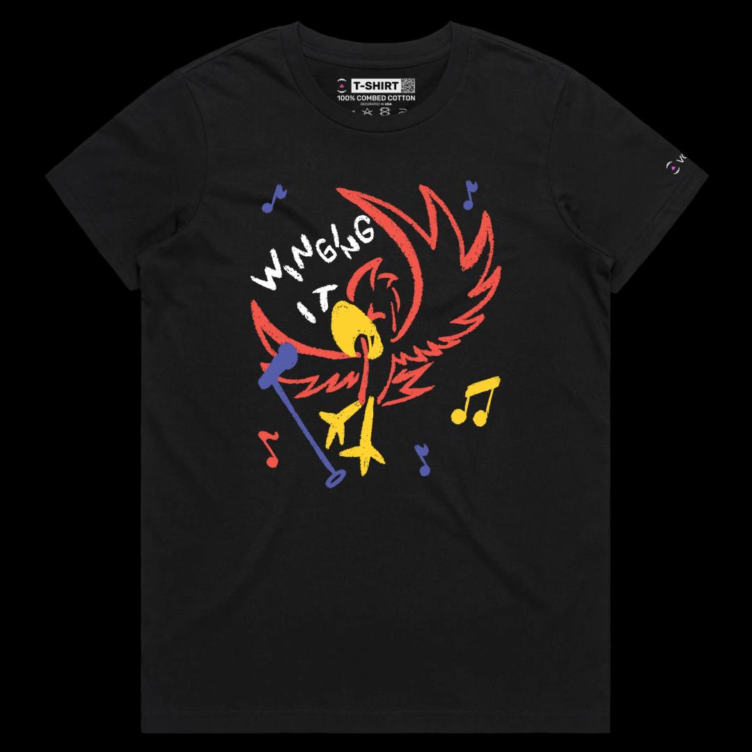 VOICEART Black Female Regular Parakeet Winging It Funny Animals T-Shirt Premium Quality Improvisation Tee for Bird Lovers