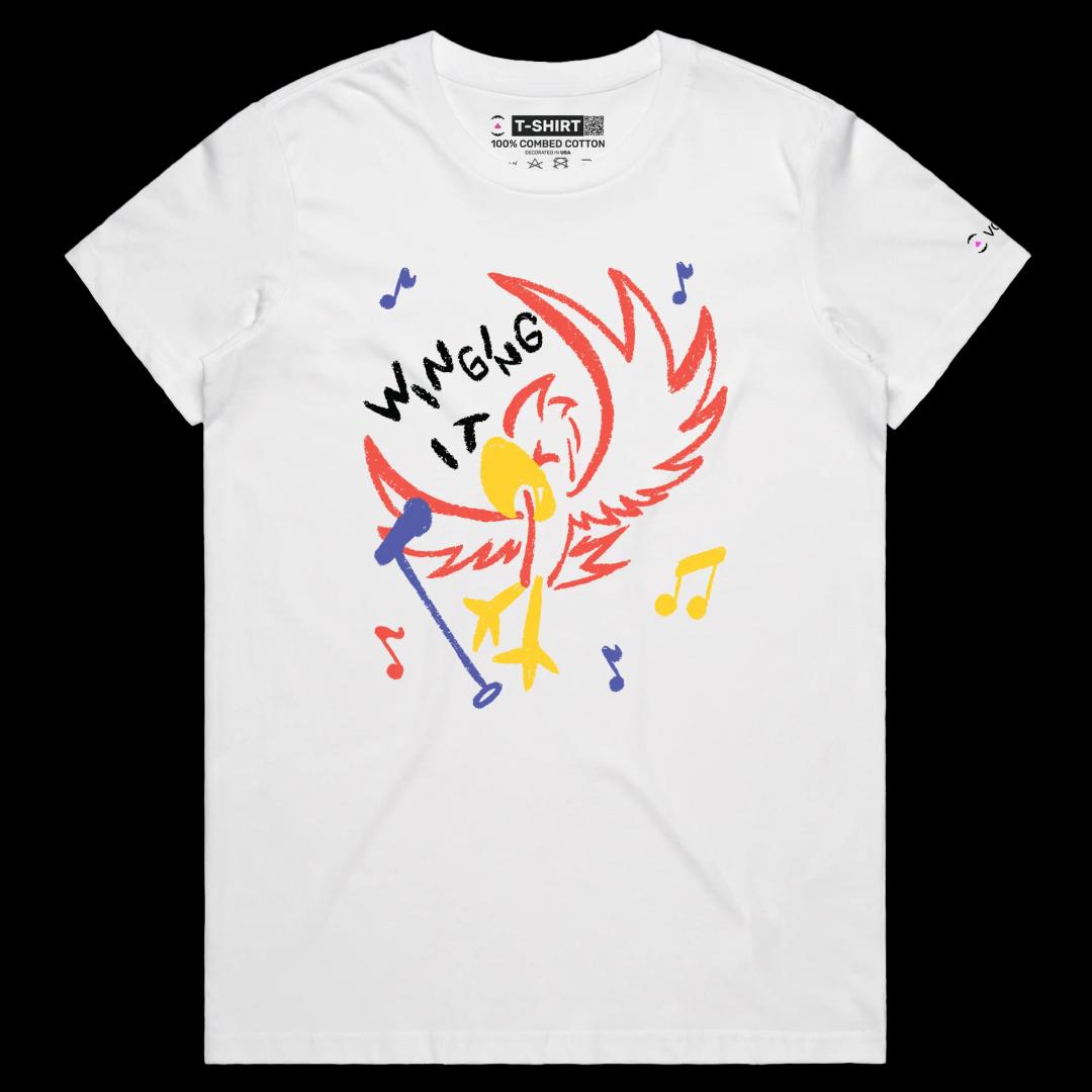 VOICEART White Female Regular Parakeet Winging It Funny Animals T-Shirt Premium Quality Improvisation Tee for Bird Lovers