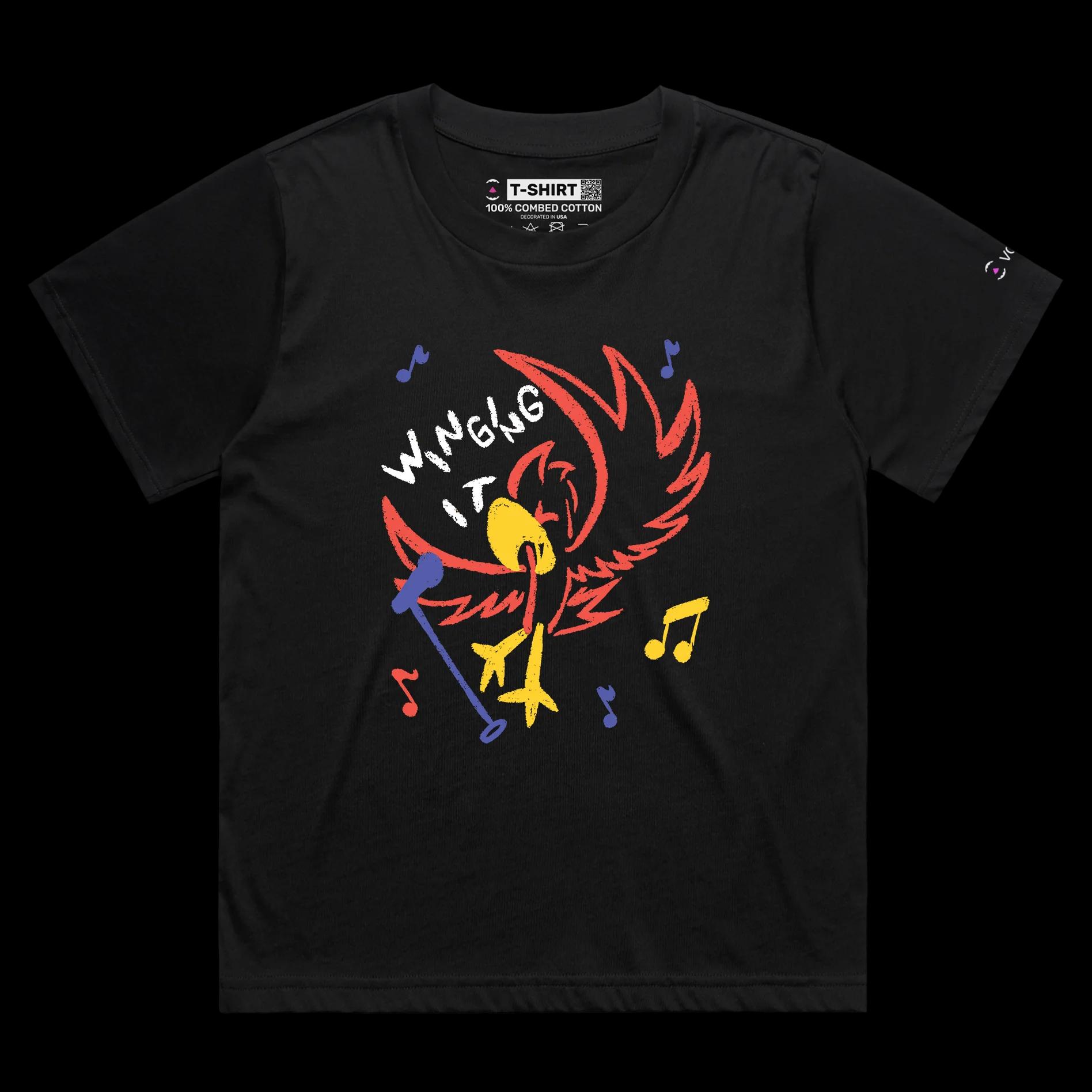 VOICEART Black Female Loose Parakeet Winging It Funny Animals T-Shirt Premium Quality Improvisation Tee for Bird Lovers