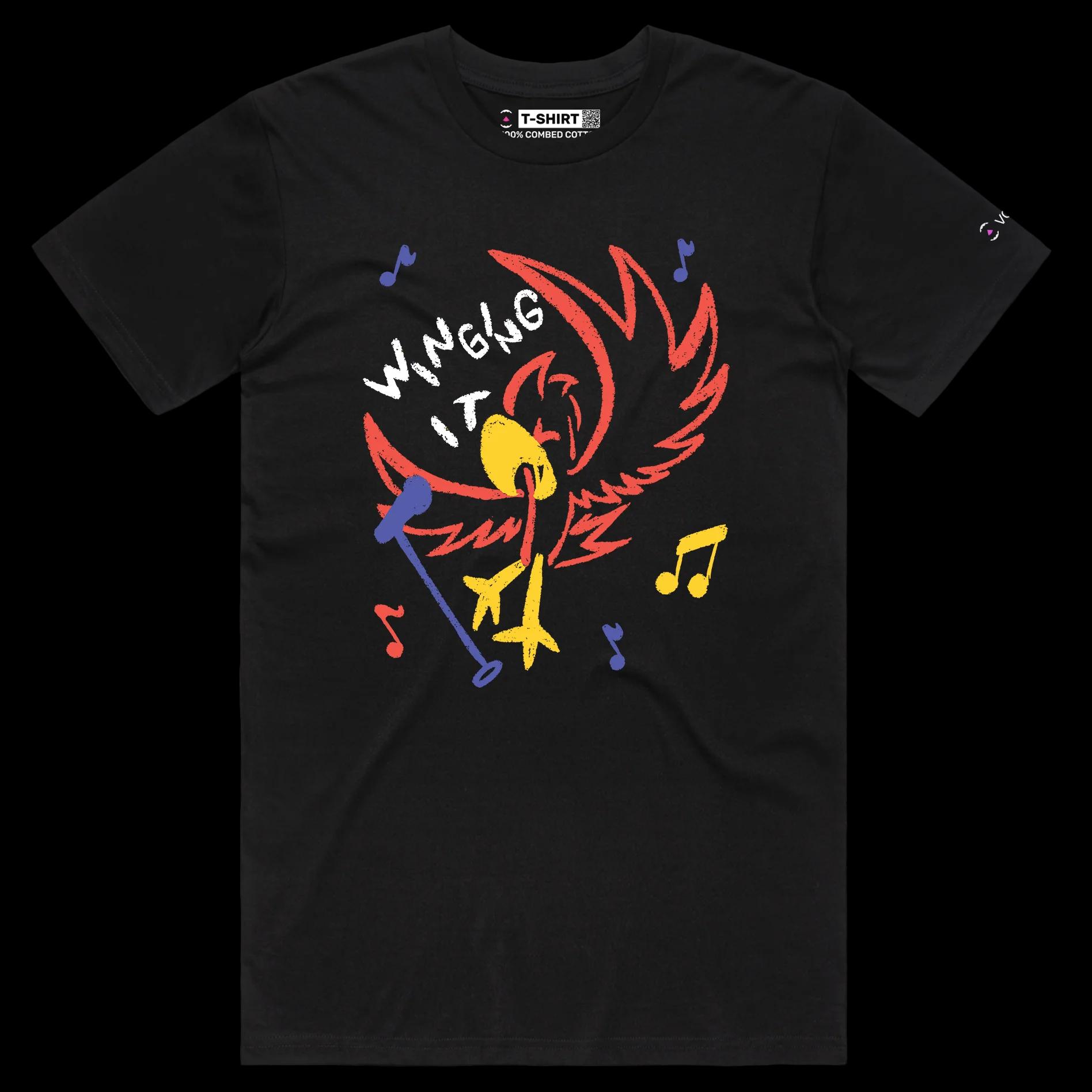 VOICEART Black Male Regular Parakeet Winging It Funny Animals T-Shirt Premium Quality Improvisation Tee for Bird Lovers