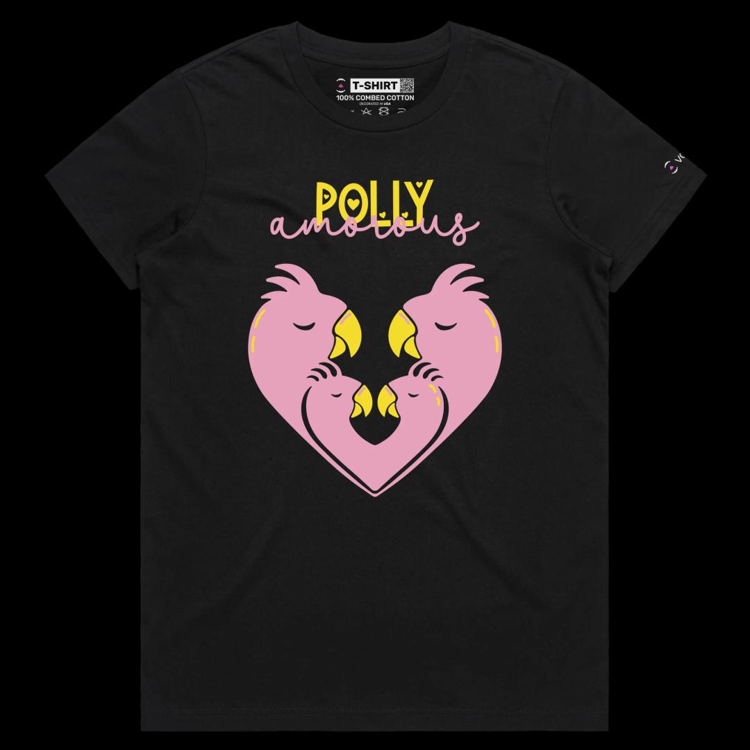 VOICEART Black Male Regular Parrots in Love Funny Animals T-Shirt Premium Quality Graphic Monogamy Tee for the Lovebirds