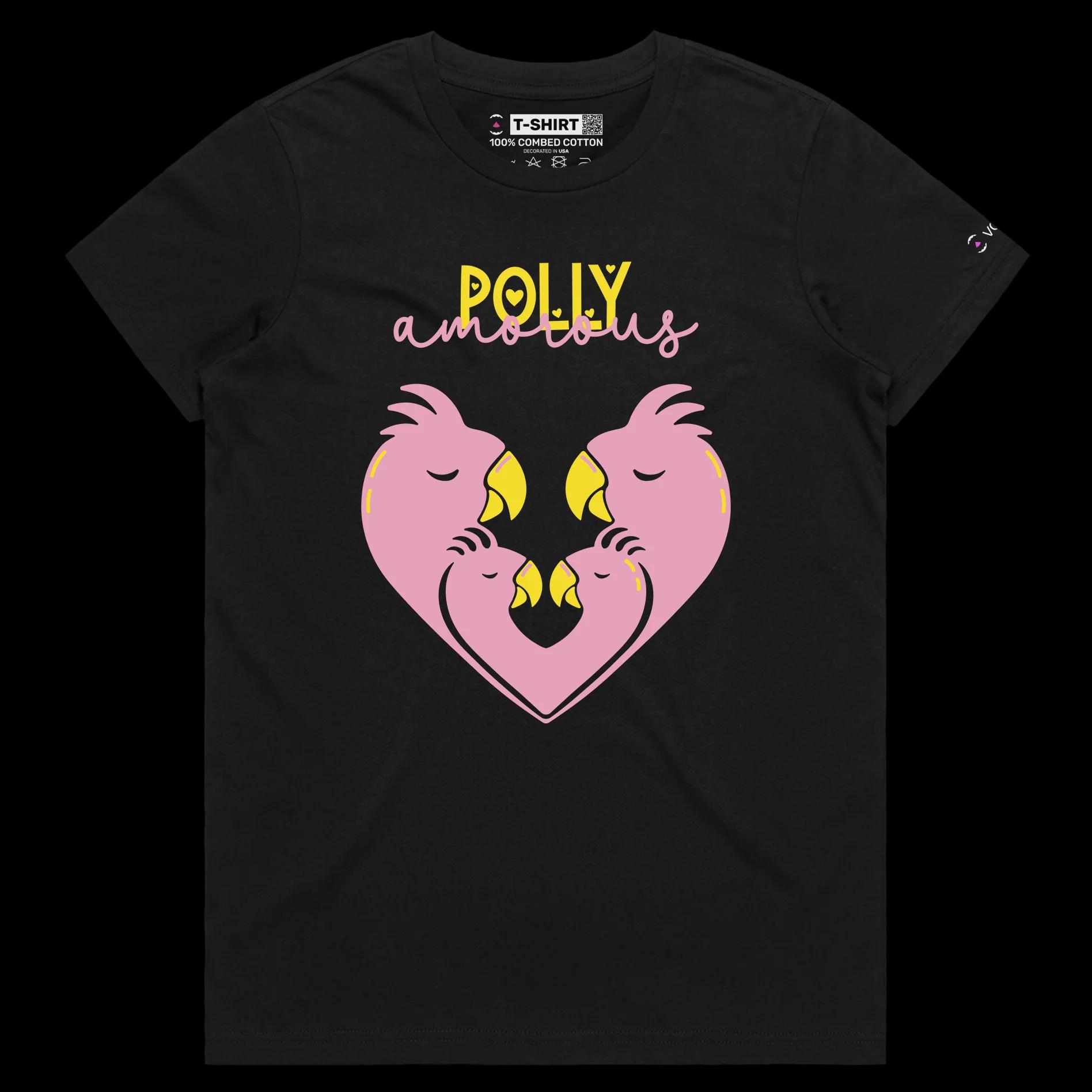 VOICEART Black Male Regular Parrots in Love Funny Animals T-Shirt Premium Quality Graphic Monogamy Tee for the Lovebirds