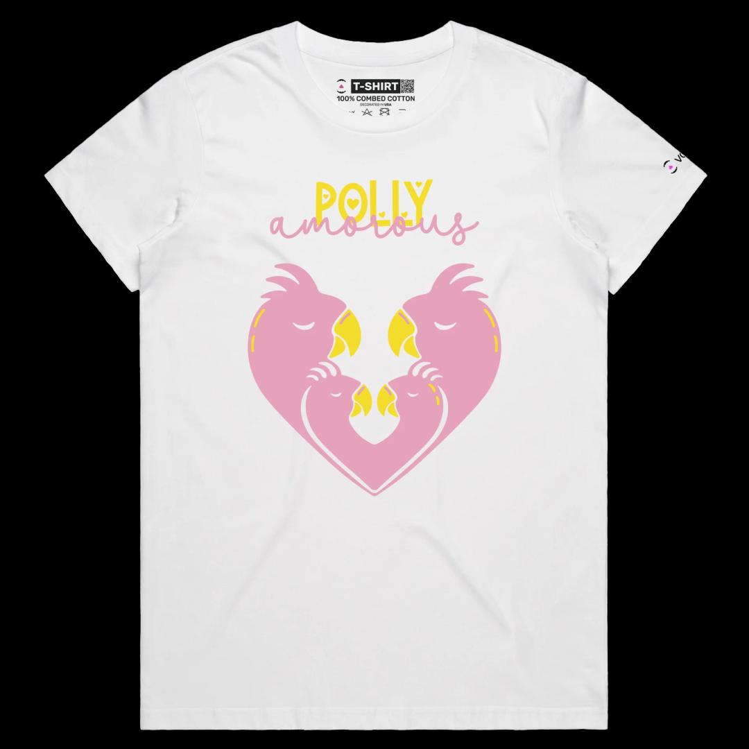 VOICEART White Female Regular Parrots in Love Funny Animals T-Shirt Premium Quality Graphic Monogamy Tee for the Lovebirds