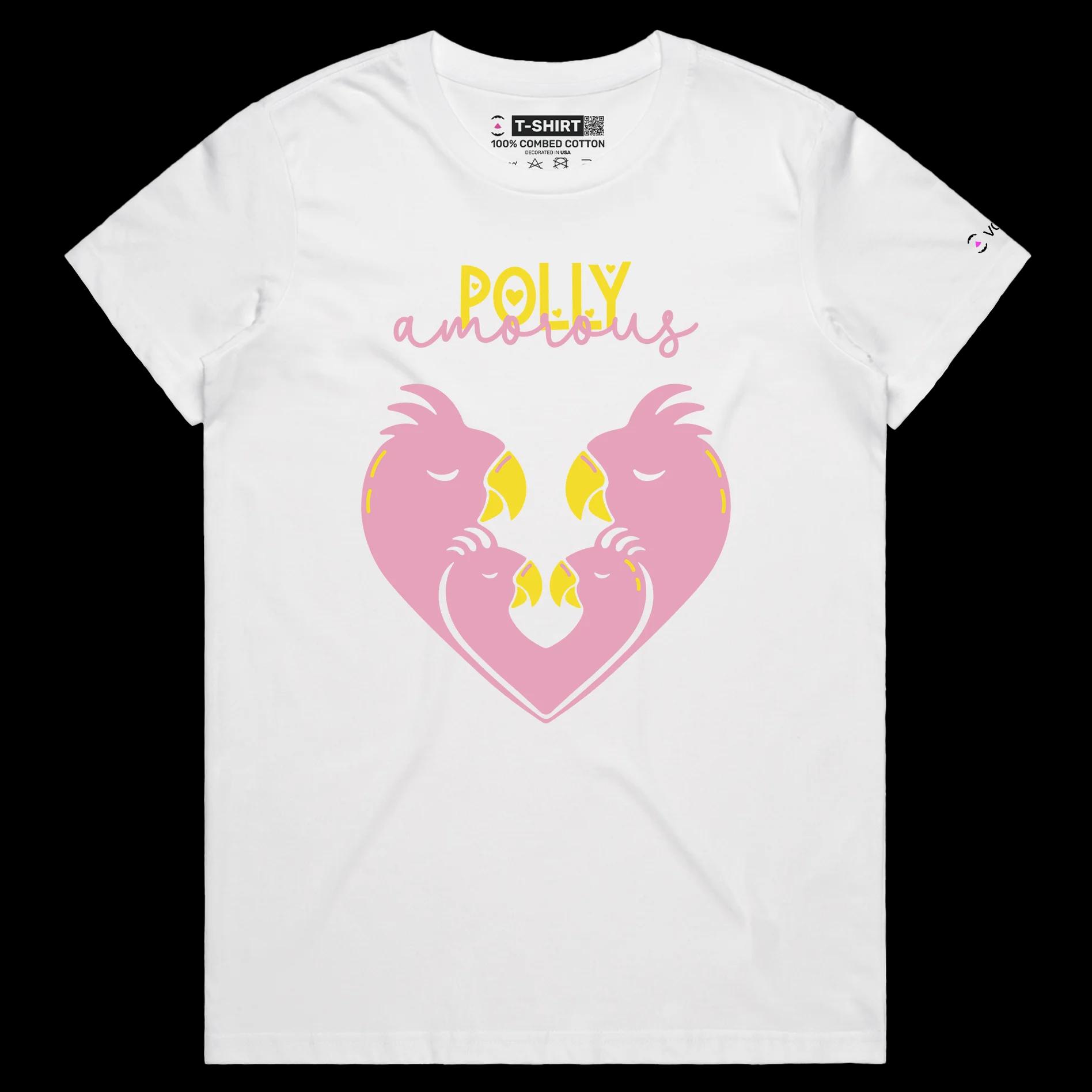 VOICEART White Female Regular Parrots in Love Funny Animals T-Shirt Premium Quality Graphic Monogamy Tee for the Lovebirds