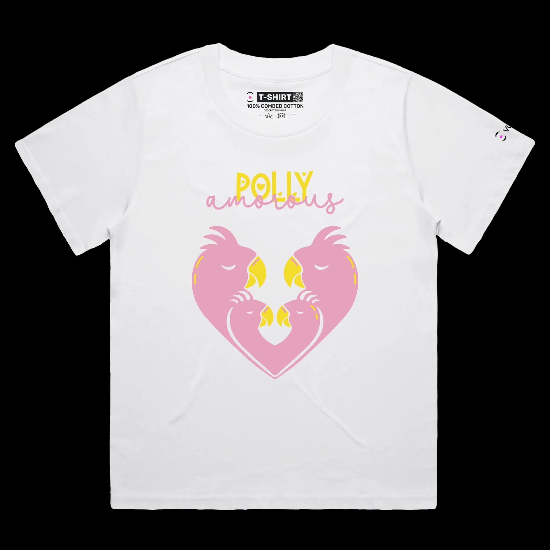 VOICEART White Female Loose Parrots in Love Funny Animals T-Shirt Premium Quality Graphic Monogamy Tee for the Lovebirds