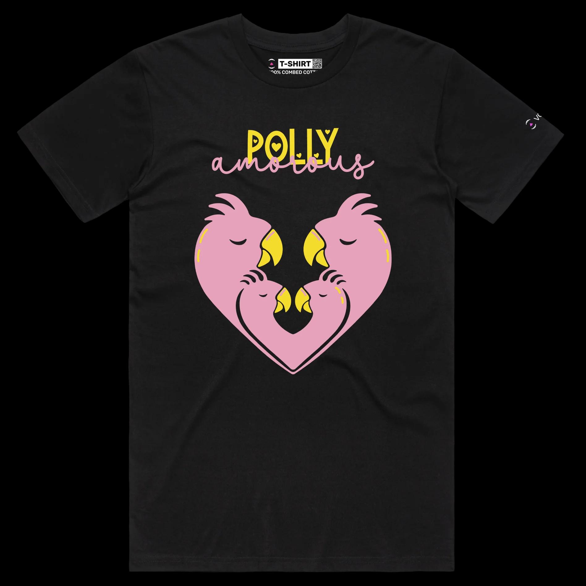 VOICEART Black Male Regular Parrots in Love Funny Animals T-Shirt Premium Quality Graphic Monogamy Tee for the Lovebirds