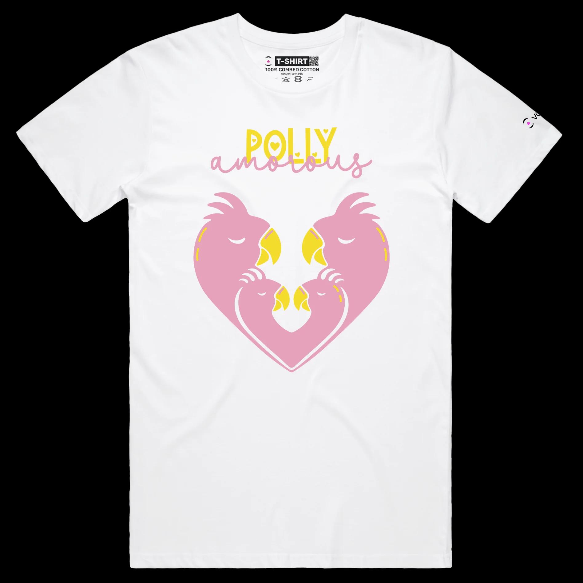 VOICEART White Male Regular Parrots in Love Funny Animals T-Shirt Premium Quality Graphic Monogamy Tee for the Lovebirds