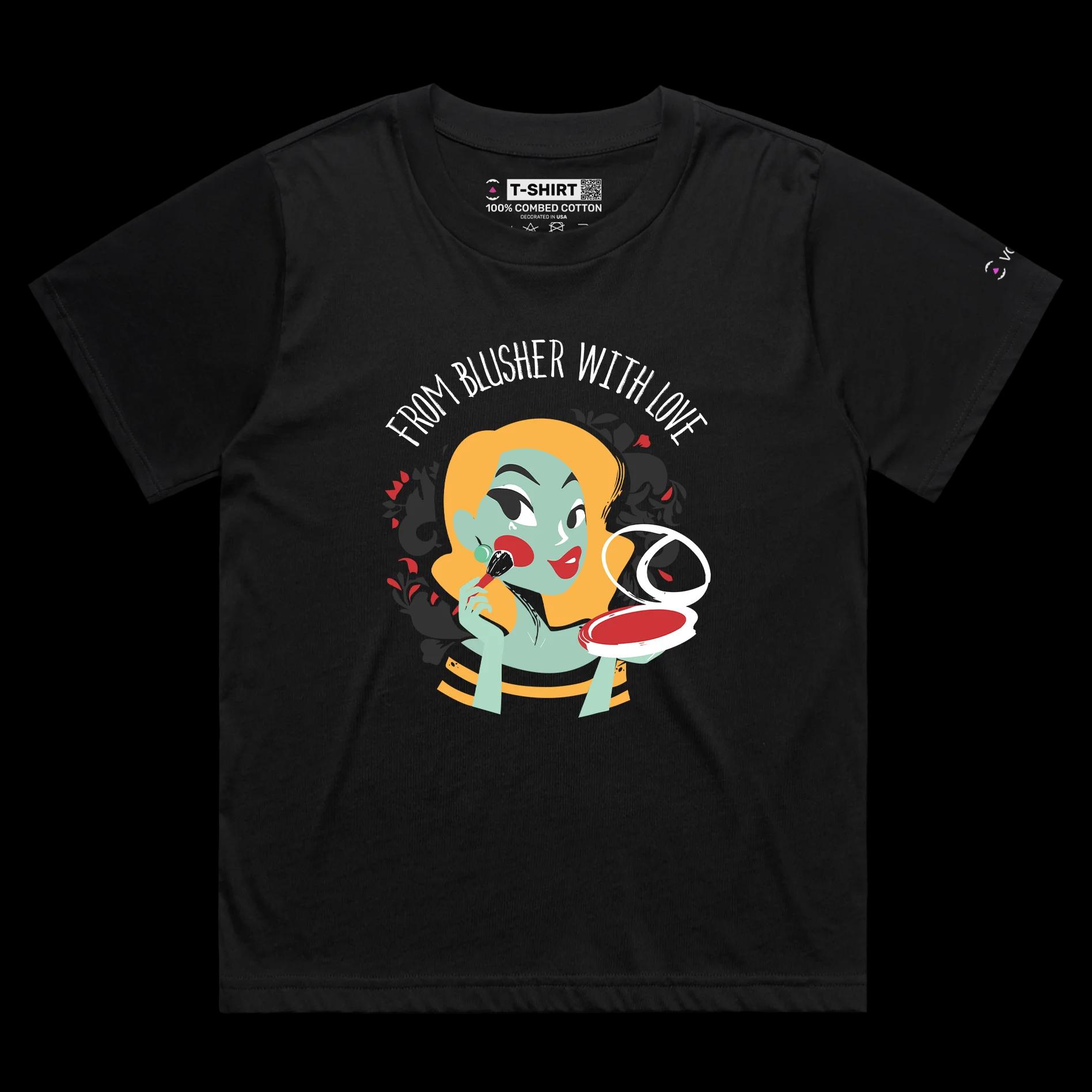 VOICEART Blakc Female Loose Blusher Makeup Funny T-Shirt Premium Quality Graphic Design Beauty and Lipstick Wordplay Tee