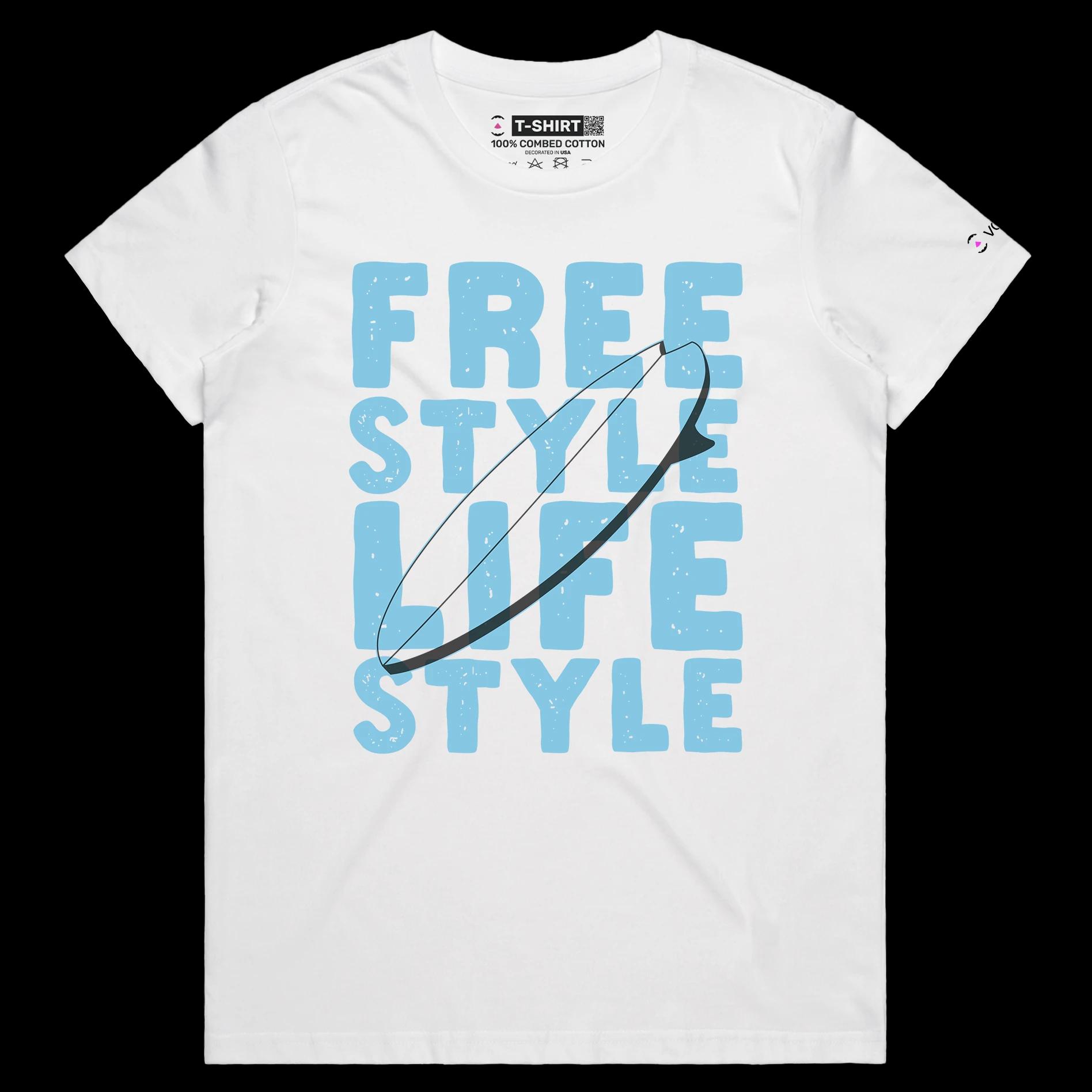 VOICEART White Female Regular Surfboard Freestyle Lifestyle T-Shirt Premium Quality Design Beach Boys Tee for Surfing Lovers