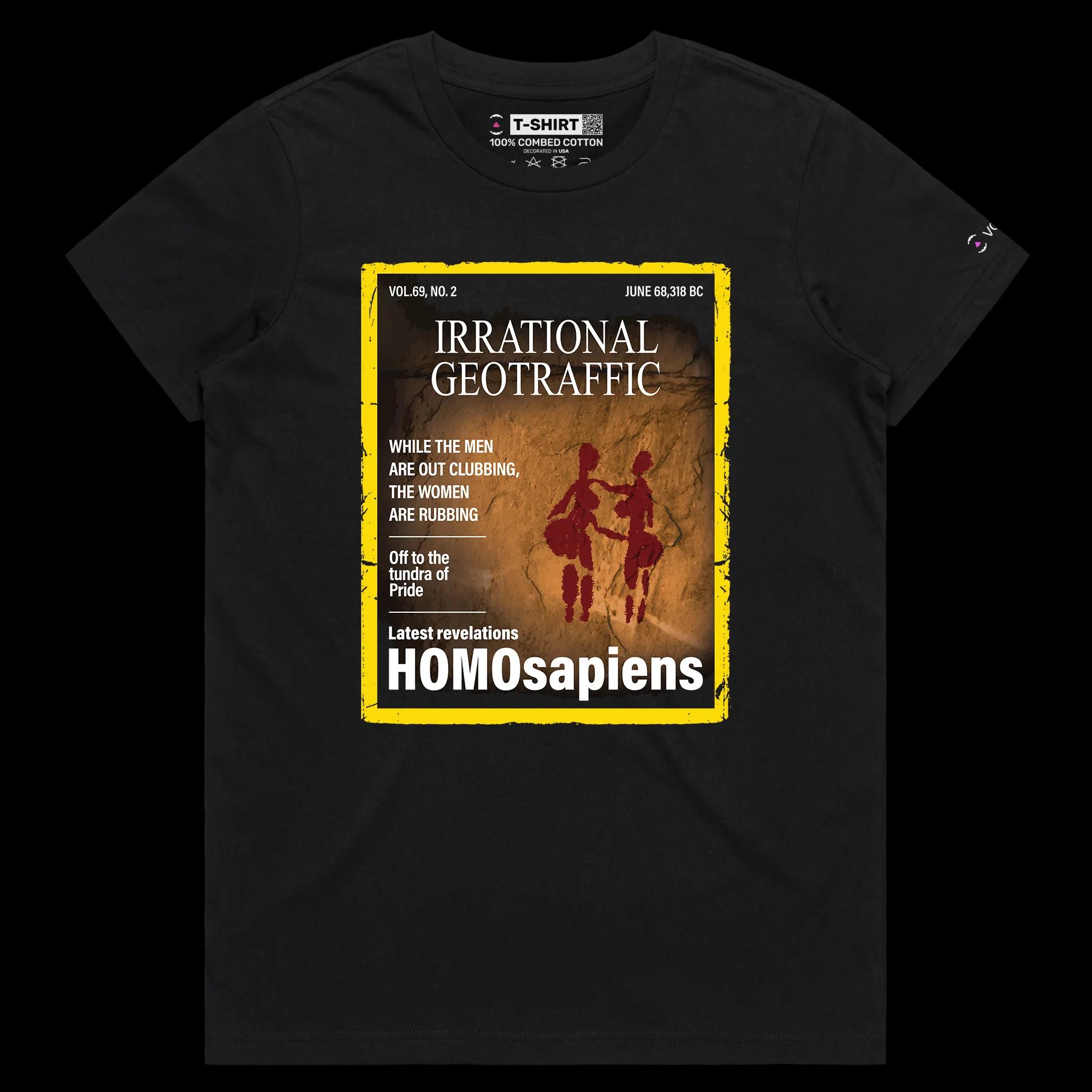 VOICEART Black Female Regular Homosapiens Funny Lesbian T-Shirt Premium Quality Graphic LGBTQ Pride in Stone Age Tee