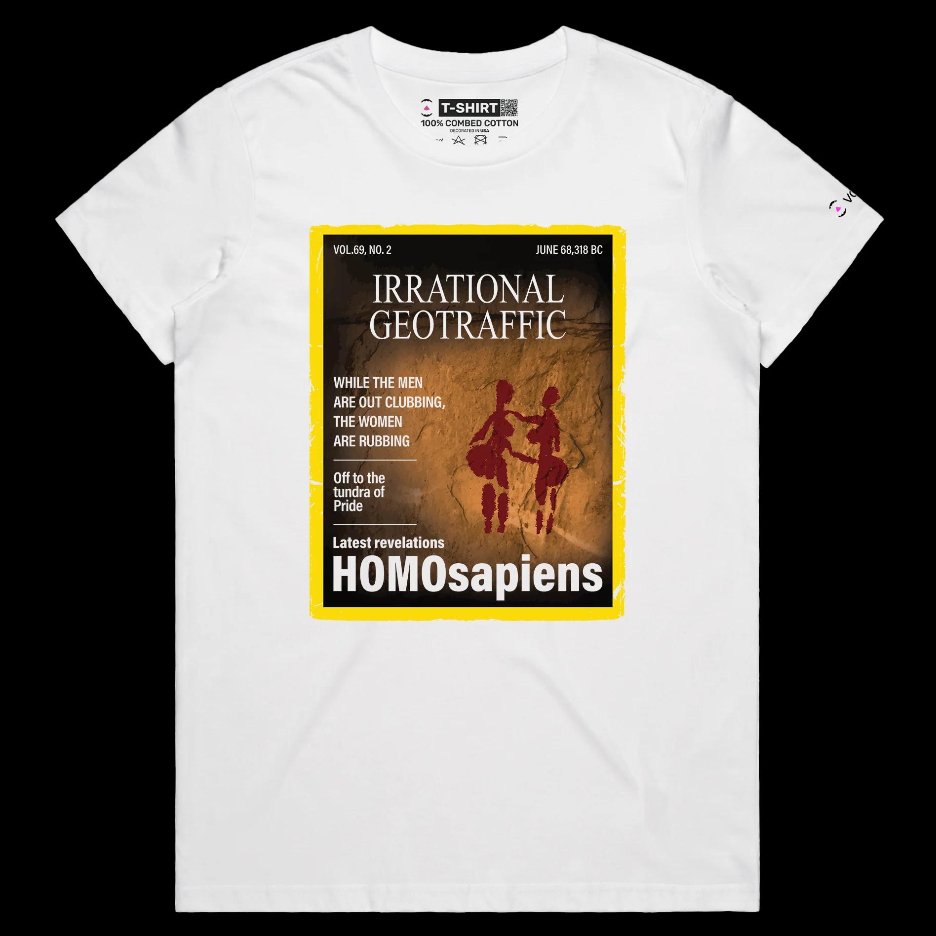 VOICEART White Female Regular Homosapiens Funny Lesbian T-Shirt Premium Quality Graphic LGBTQ Pride in Stone Age Tee