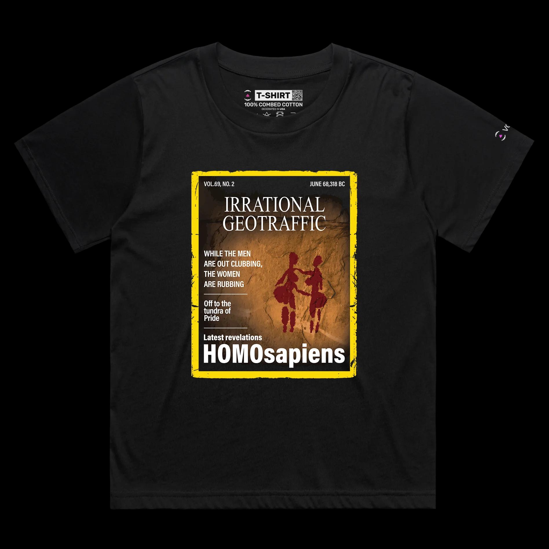 VOICEART Black Female Loose Homosapiens Funny Lesbian T-Shirt Premium Quality Graphic LGBTQ Pride in Stone Age Tee