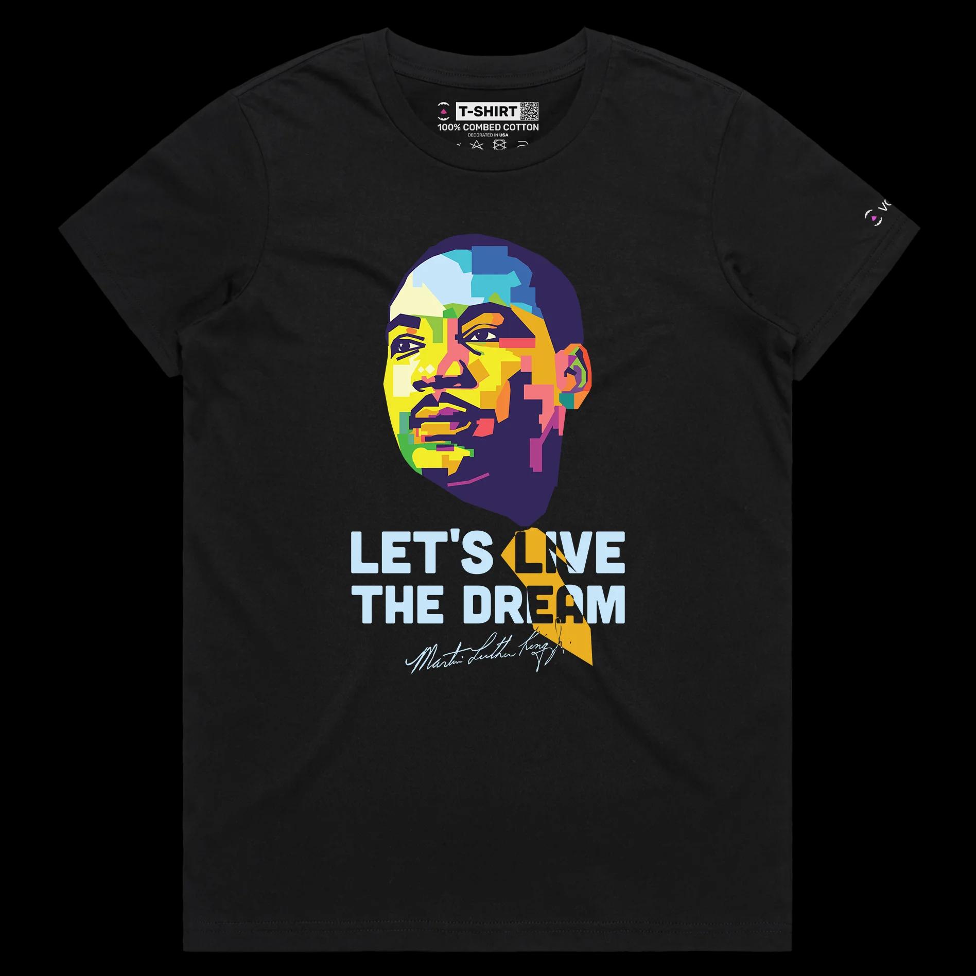 VOICEART Black Female Regular Martin Luther King The Dream Motivational Quote Shirt Premium Black Lives Matter Legacy Tee