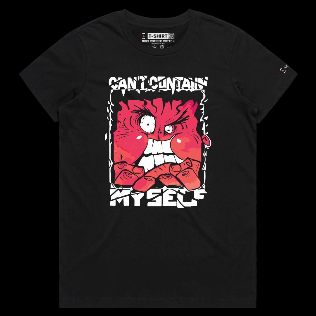 VOICEART Black Female Regular Angry Red Face Man Funny T-Shirt Premium Quality Graphic Rage Outburst Tee with Play on Words