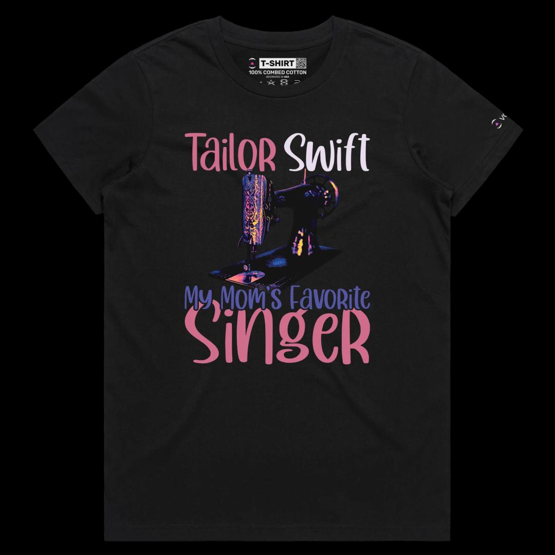 VOICEART Black Female Regular Tailor Swift Funny Wordplay T-Shirt with Premium Quality Graphic Moms Sewing Machine Tee