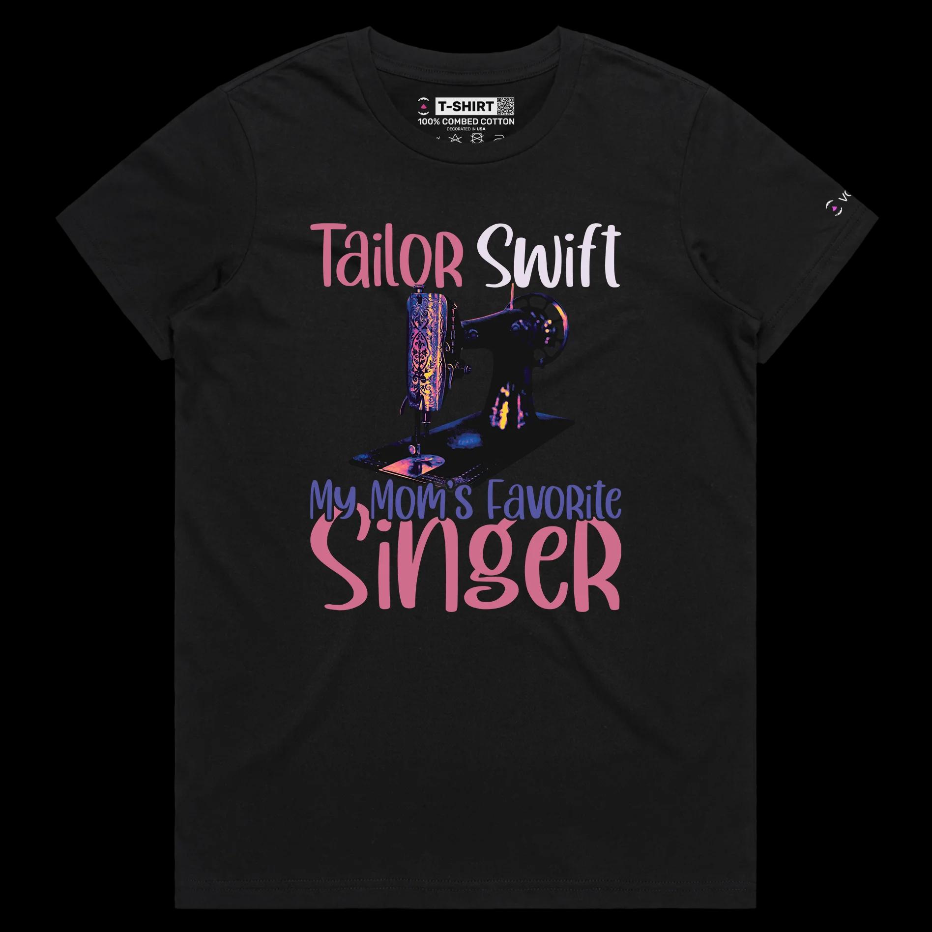 VOICEART Black Female Regular Tailor Swift Funny Wordplay T-Shirt with Premium Quality Graphic Moms Sewing Machine Tee