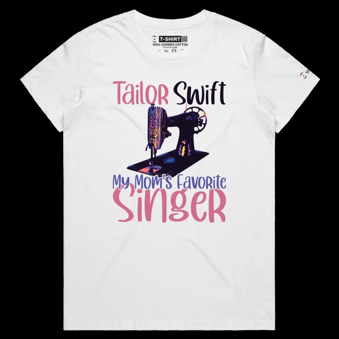 VOICEART White Female Regular Tailor Swift Funny Wordplay T-Shirt with Premium Quality Graphic Moms Sewing Machine Tee