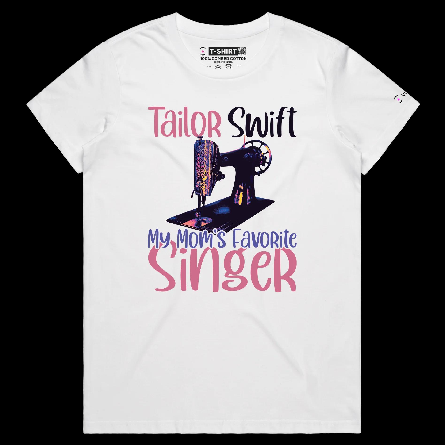 VOICEART White Female Regular Tailor Swift Funny Wordplay T-Shirt with Premium Quality Graphic Moms Sewing Machine Tee