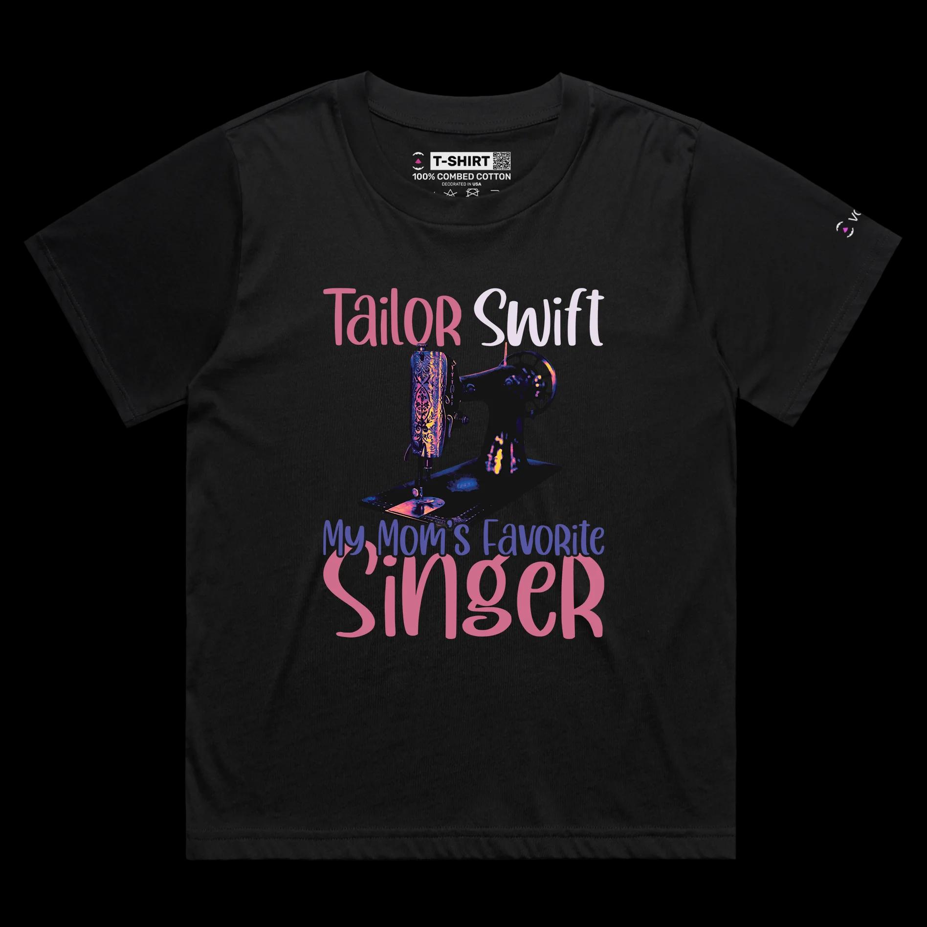 VOICEART Black Female Loose Tailor Swift Funny Wordplay T-Shirt with Premium Quality Graphic Moms Sewing Machine Tee