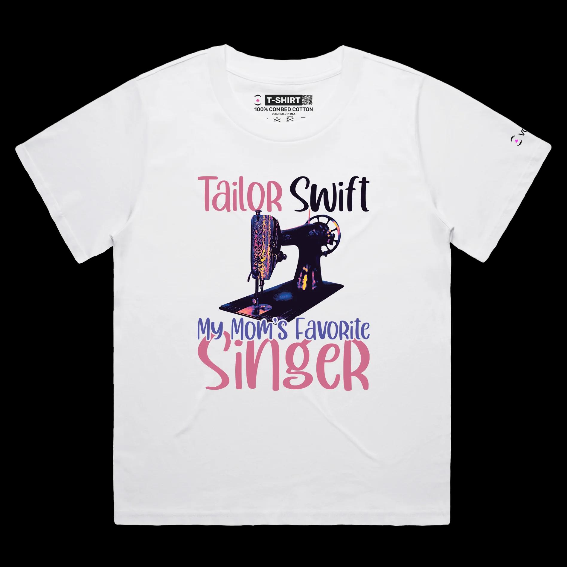 VOICEART White Female Loose Tailor Swift Funny Wordplay T-Shirt with Premium Quality Graphic Moms Sewing Machine Tee