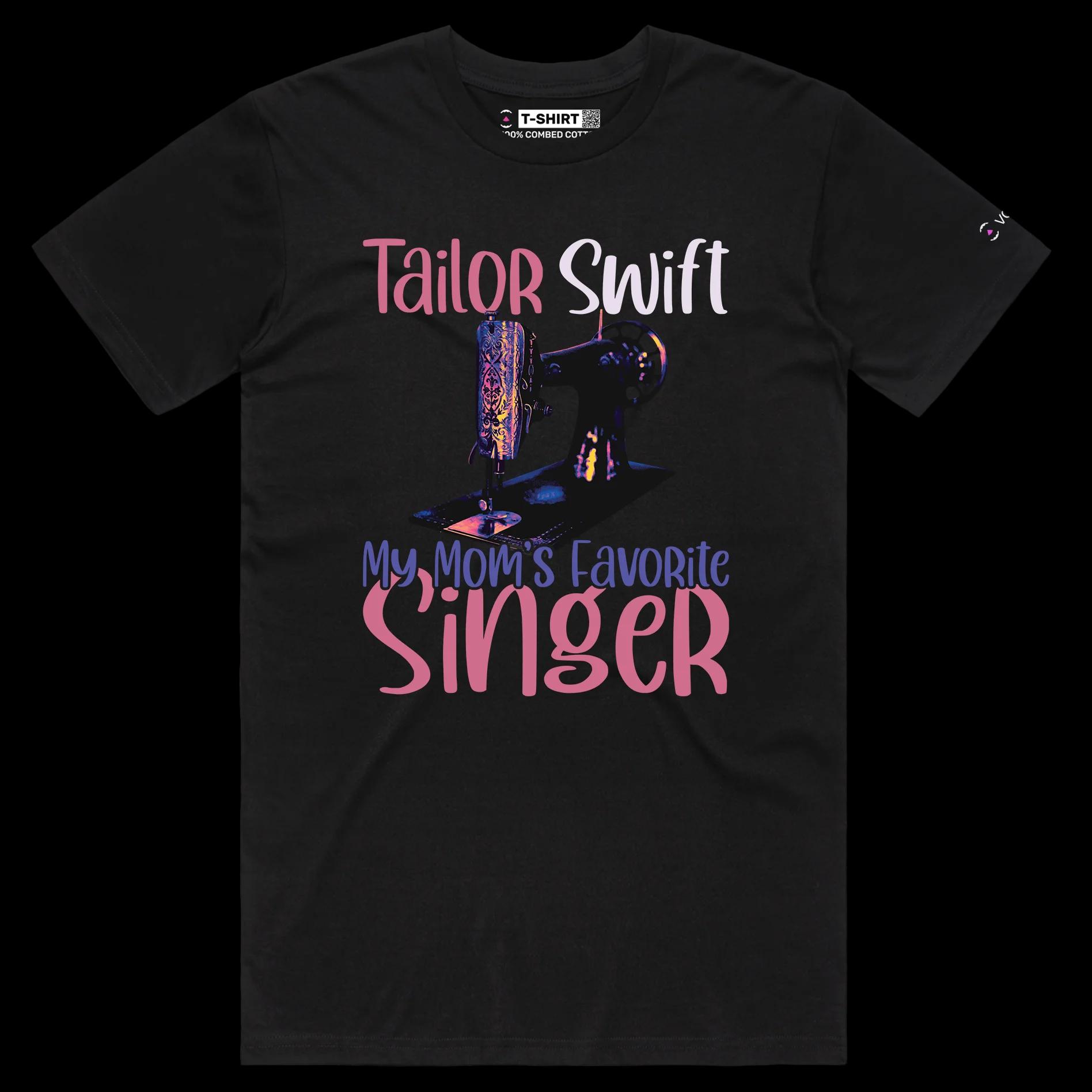 VOICEART Black Male Regular Tailor Swift Funny Wordplay T-Shirt with Premium Quality Graphic Moms Sewing Machine Tee