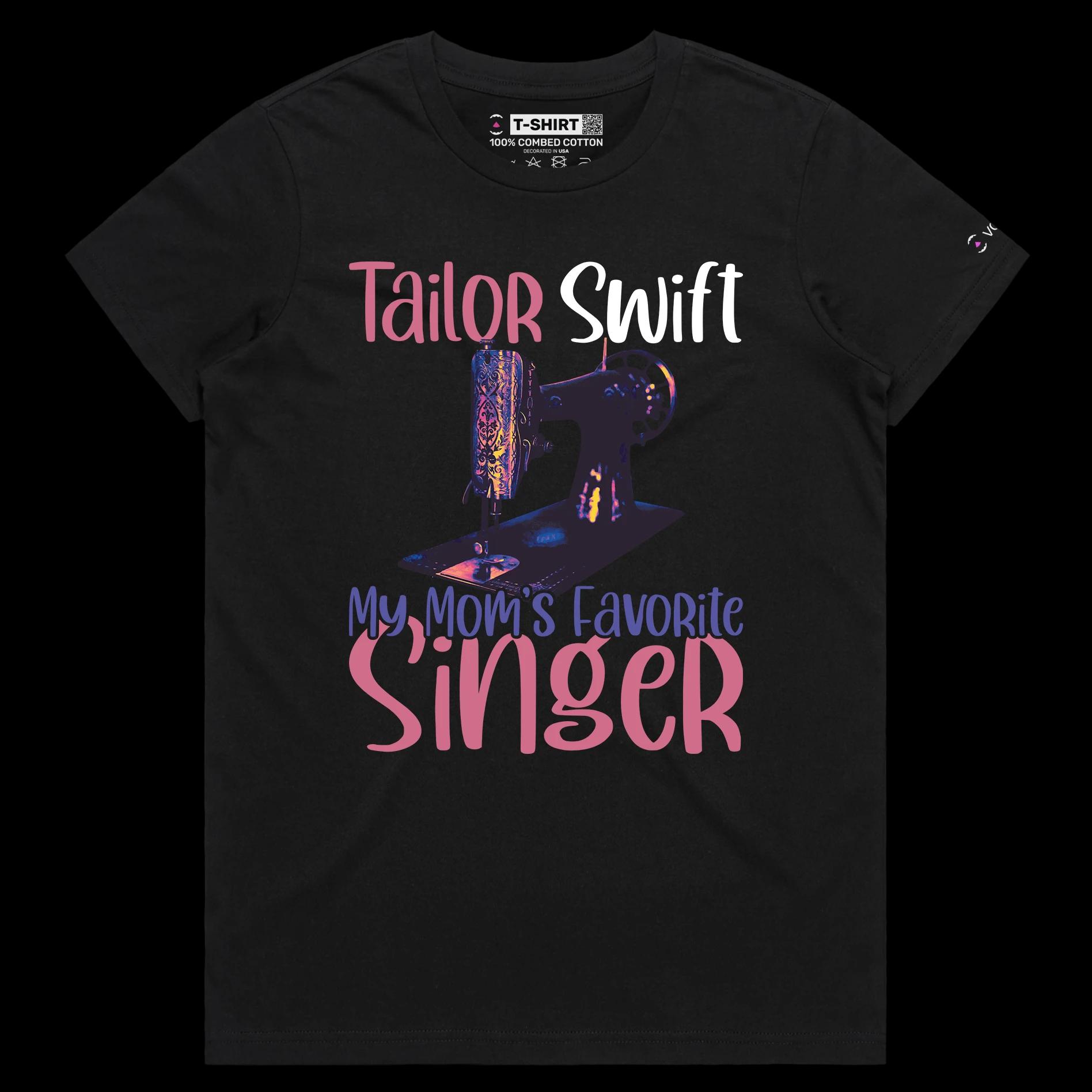 VOICEART Black Female Regular Tailor Swift Funny Wordplay T-Shirt with Premium Quality Graphic Moms Sewing Machine Tee
