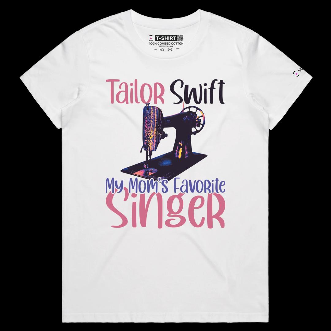 VOICEART White Female Regular Tailor Swift Funny Wordplay T-Shirt with Premium Quality Graphic Moms Sewing Machine Tee