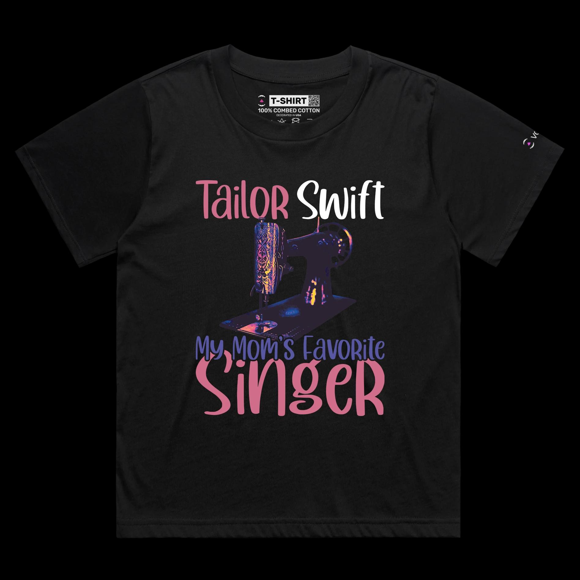 VOICEART Black Female Loose Tailor Swift Funny Wordplay T-Shirt with Premium Quality Graphic Moms Sewing Machine Tee