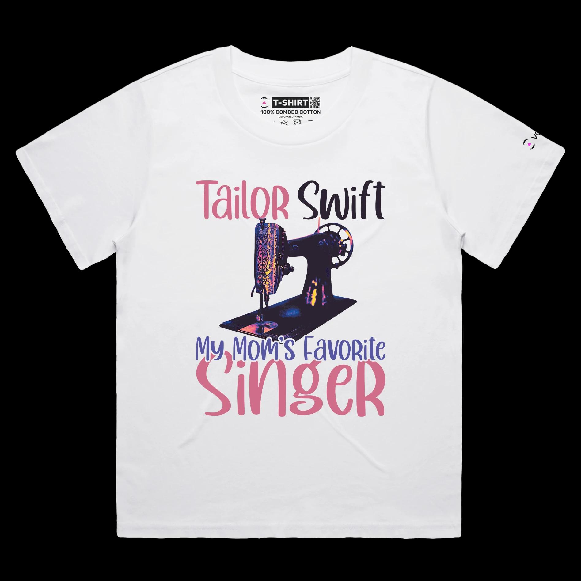 VOICEART White Female Loose Tailor Swift Funny Wordplay T-Shirt with Premium Quality Graphic Moms Sewing Machine Tee