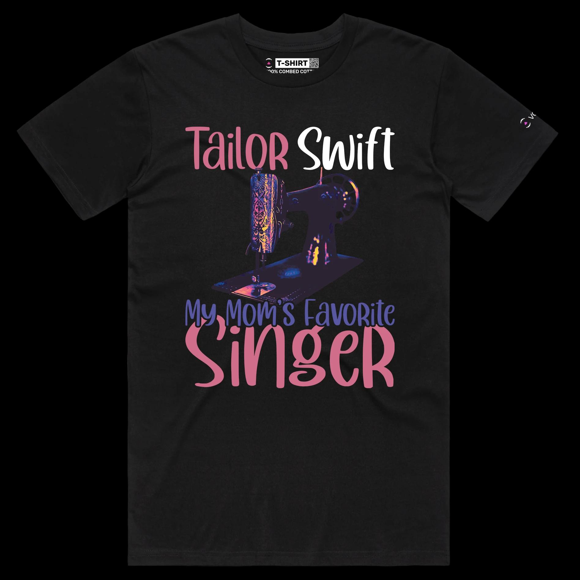 VOICEART Black Male Regular Tailor Swift Funny Wordplay T-Shirt with Premium Quality Graphic Moms Sewing Machine Tee