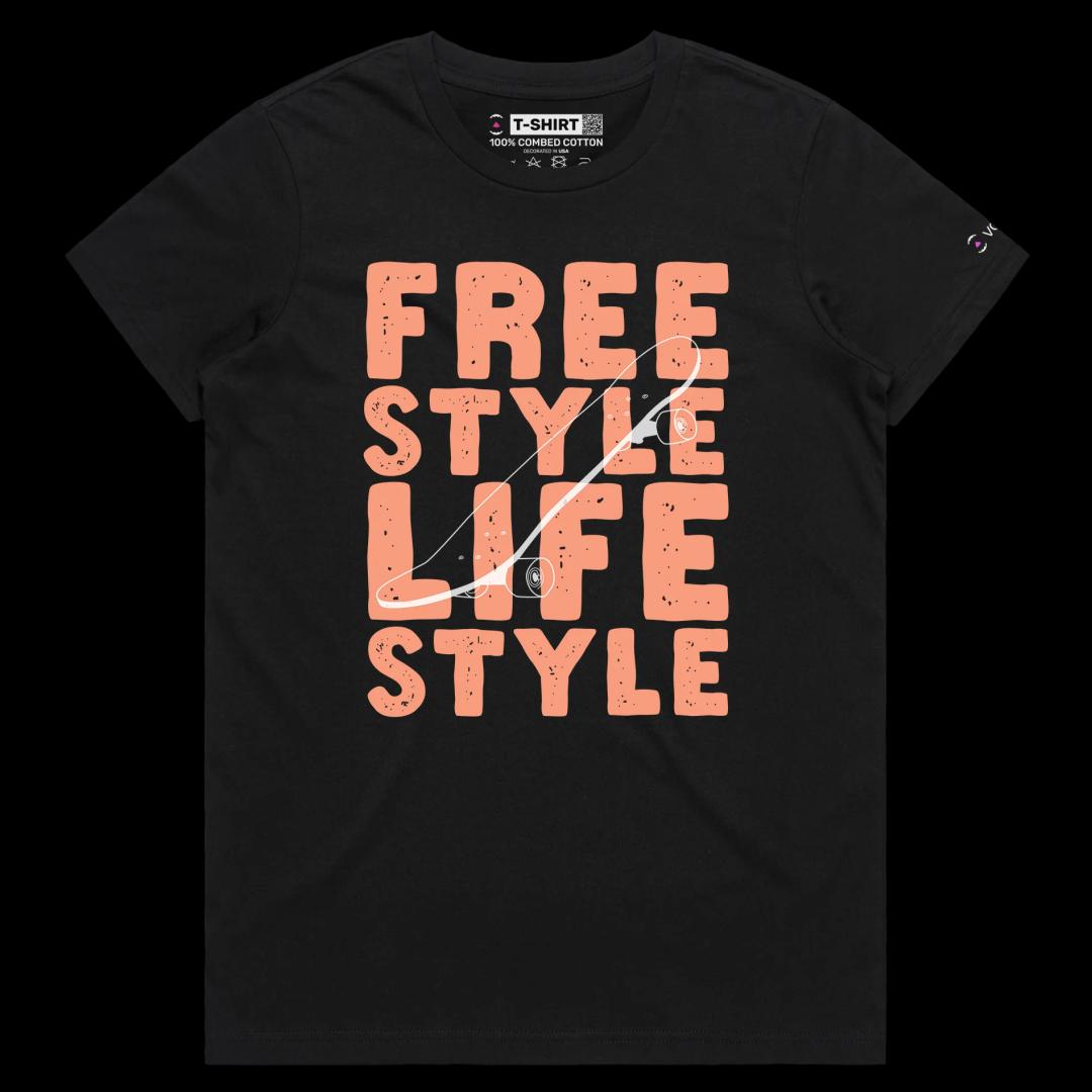 VOICEART Black Female Regular Skateboards Freestyle Lifestyle T-Shirt Premium Quality Sidewalk Surfer Tee for Skating Lovers