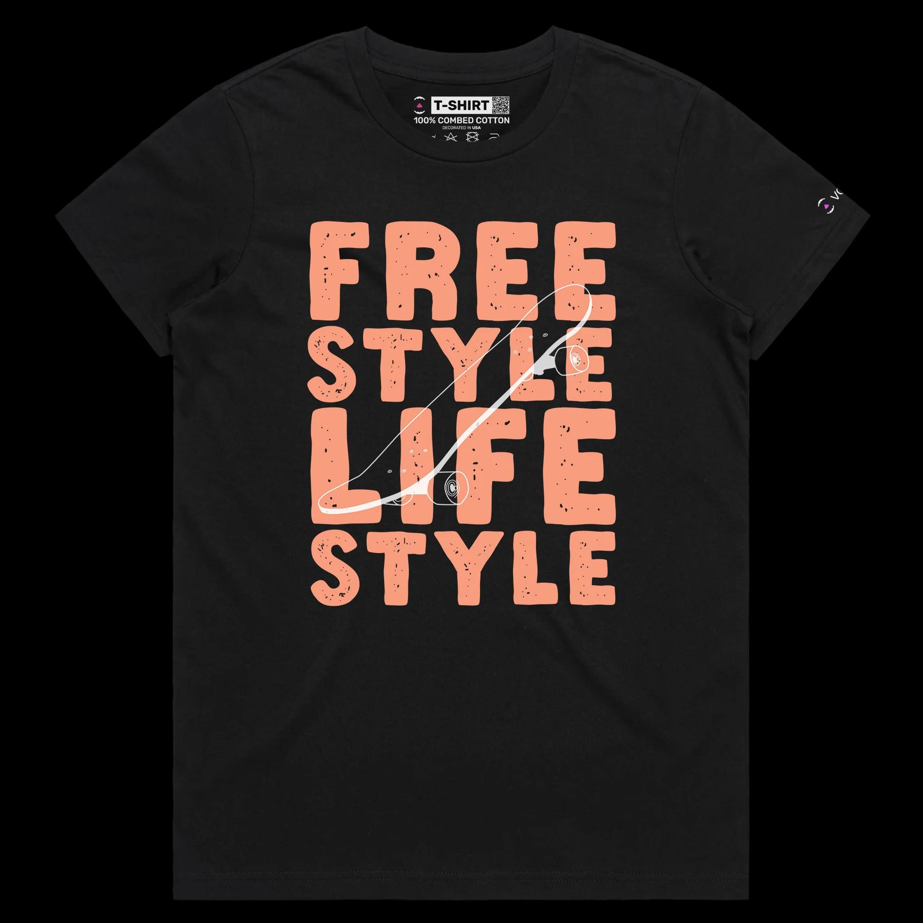 VOICEART Black Female Regular Skateboards Freestyle Lifestyle T-Shirt Premium Quality Sidewalk Surfer Tee for Skating Lovers