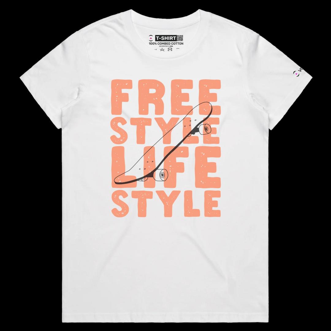 VOICEART White Female Regular Skateboards Freestyle Lifestyle T-Shirt Premium Quality Sidewalk Surfer Tee for Skating Lovers