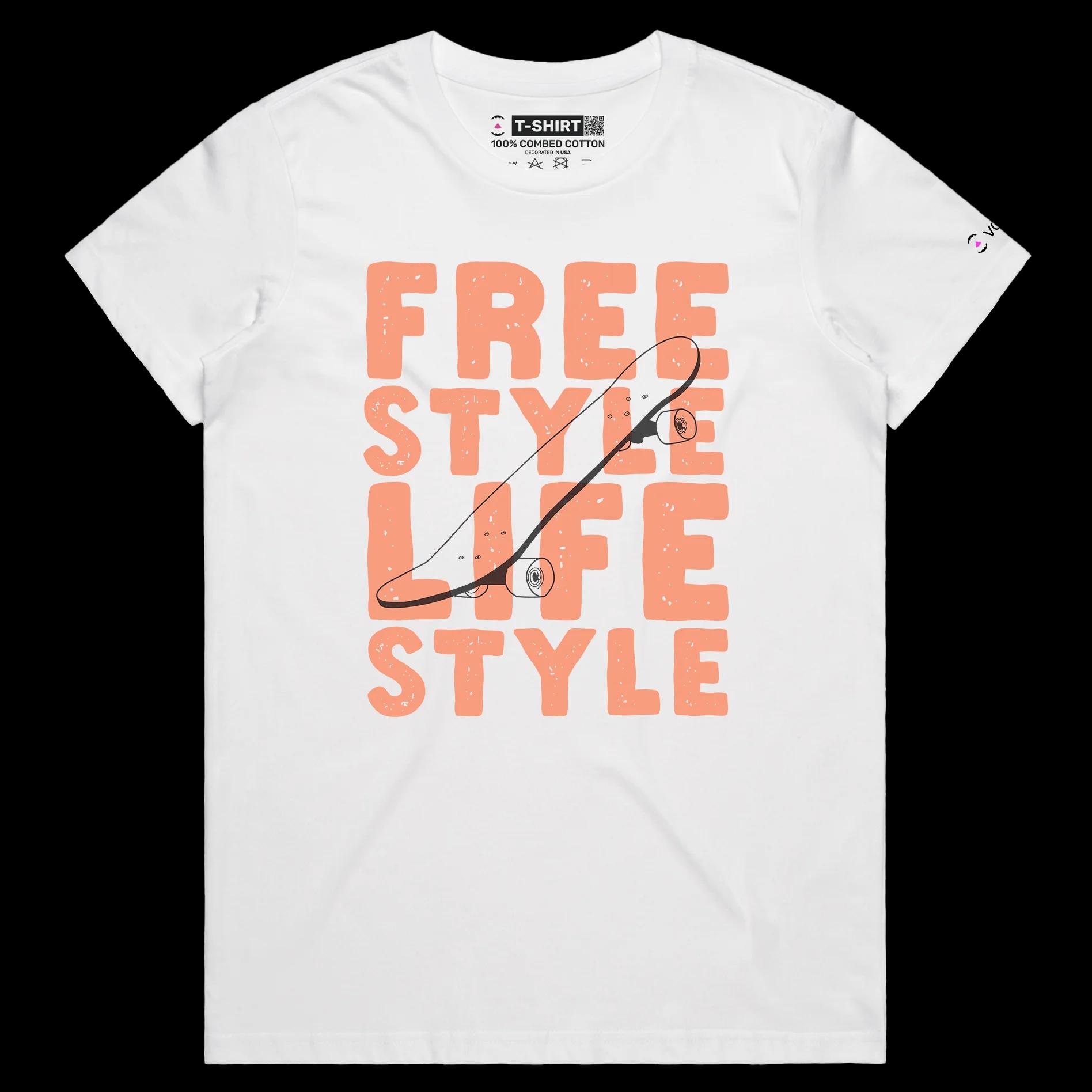 VOICEART White Female Regular Skateboards Freestyle Lifestyle T-Shirt Premium Quality Sidewalk Surfer Tee for Skating Lovers