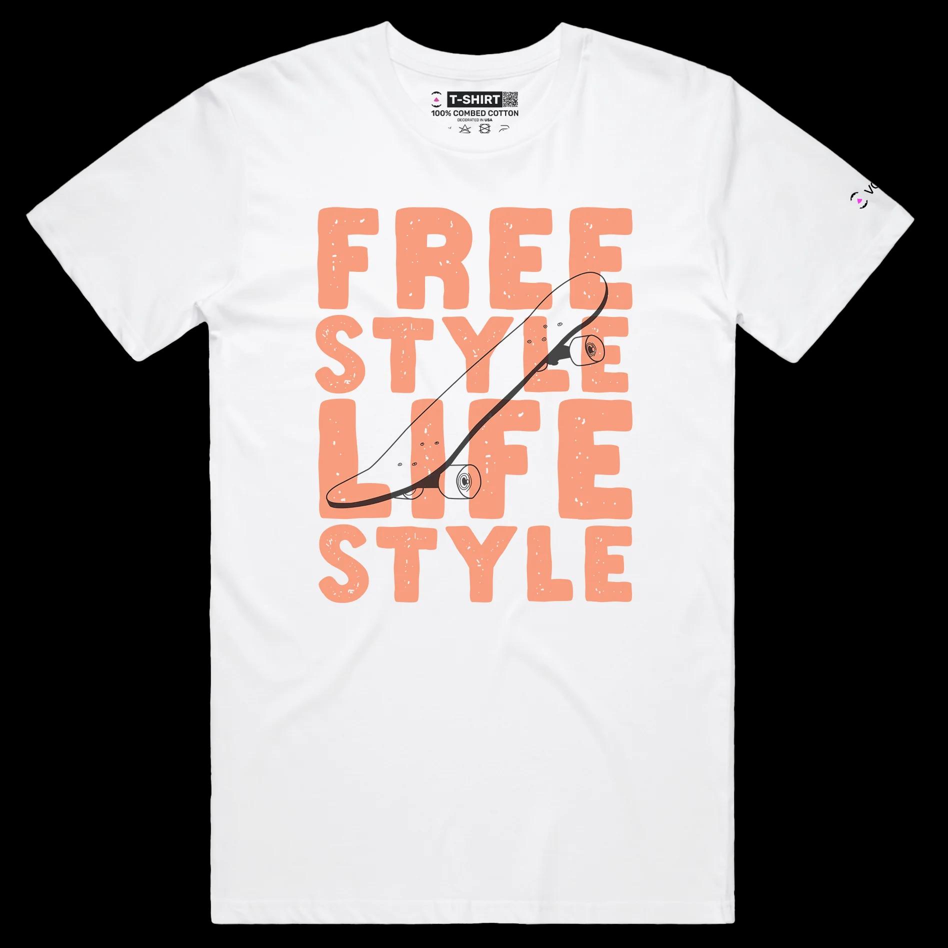 VOICEART White Male Regular Skateboards Freestyle Lifestyle T-Shirt Premium Quality Sidewalk Surfer Tee for Skating Lovers