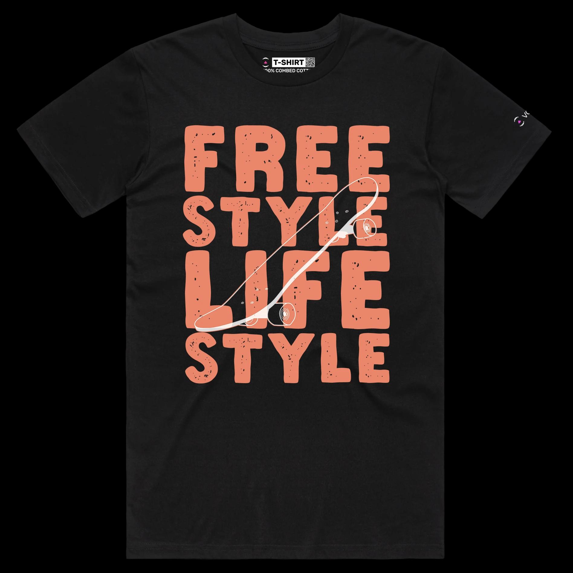 VOICEART Black Male Regular Skateboards Freestyle Lifestyle T-Shirt Premium Quality Sidewalk Surfer Tee for Skating Lovers