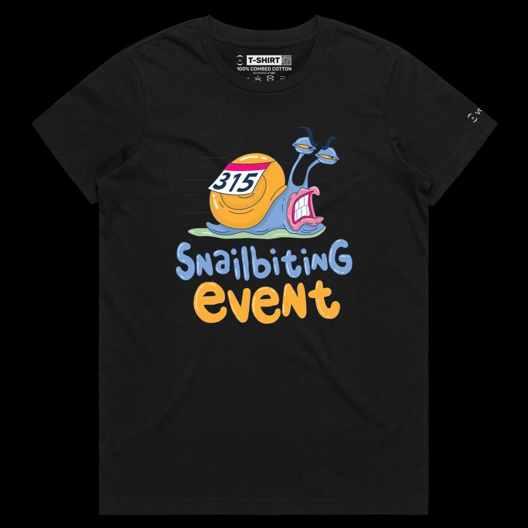 VOICEART Black Female Regular Snails Running Track Animals T-Shirt Premium Design Slowest Racers Athletics Event Tee