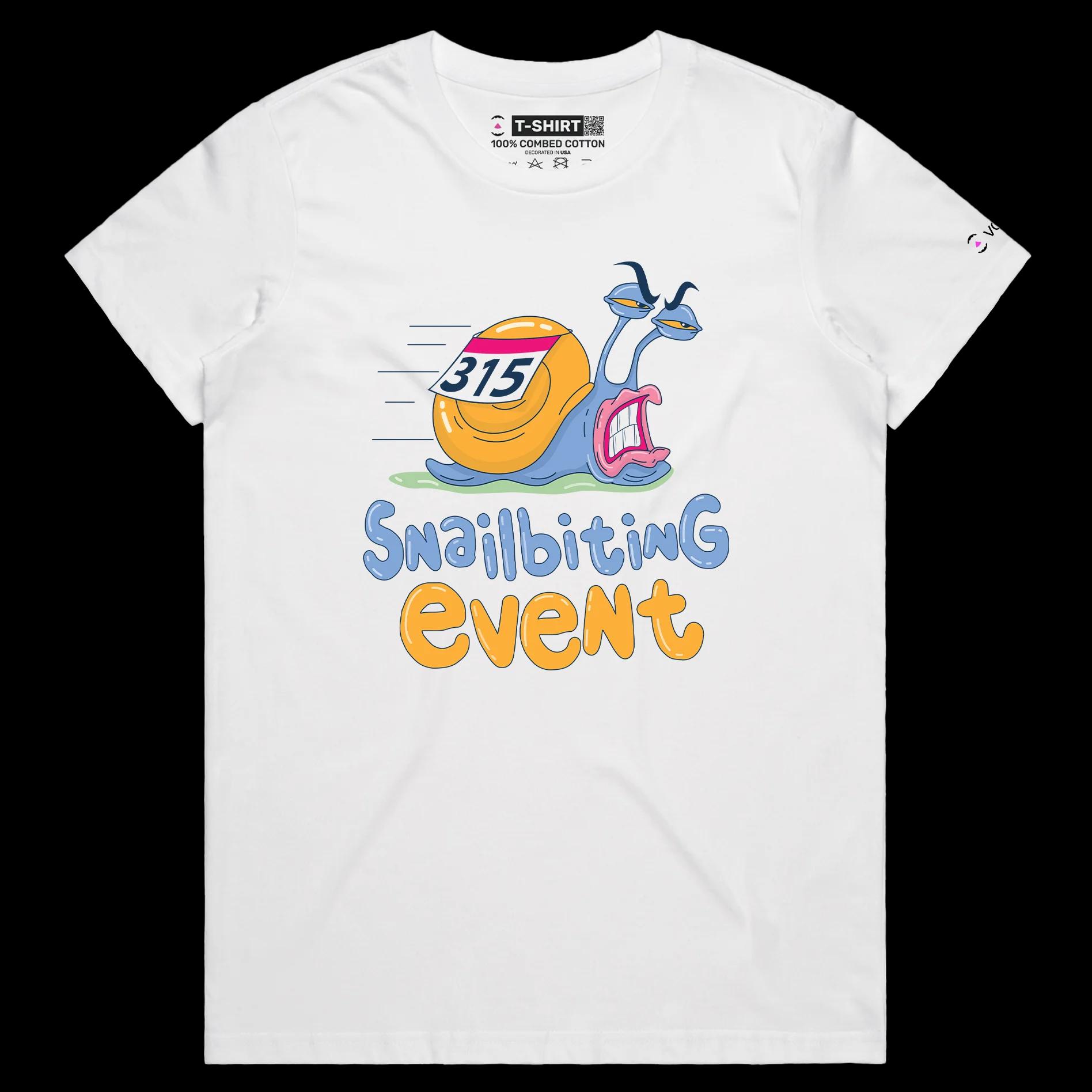 VOICEART White Female Regular Snails Running Track Animals T-Shirt Premium Design Slowest Racers Athletics Event Tee