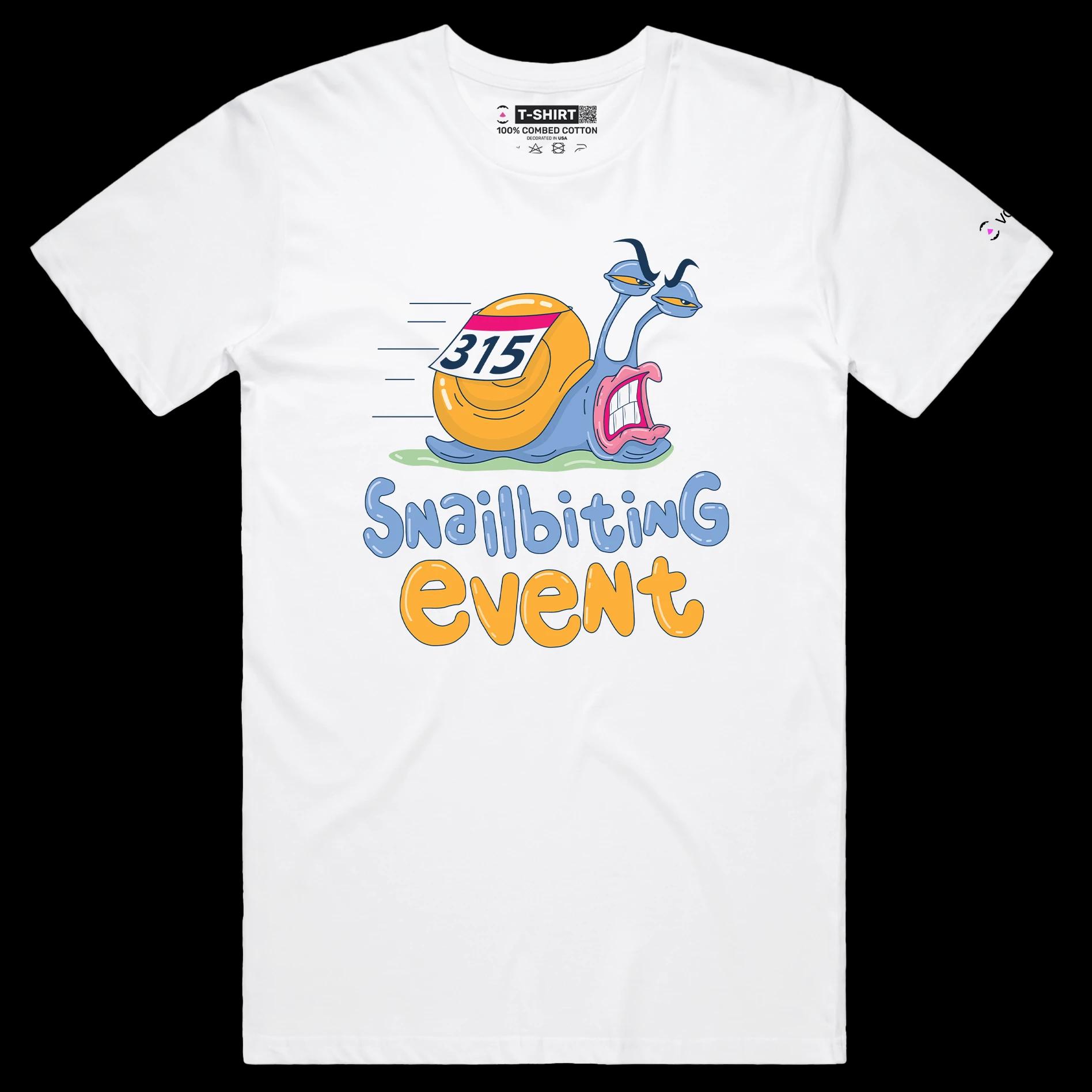 VOICEART White Male Regular Snails Running Track Animals T-Shirt Premium Design Slowest Racers Athletics Event Tee