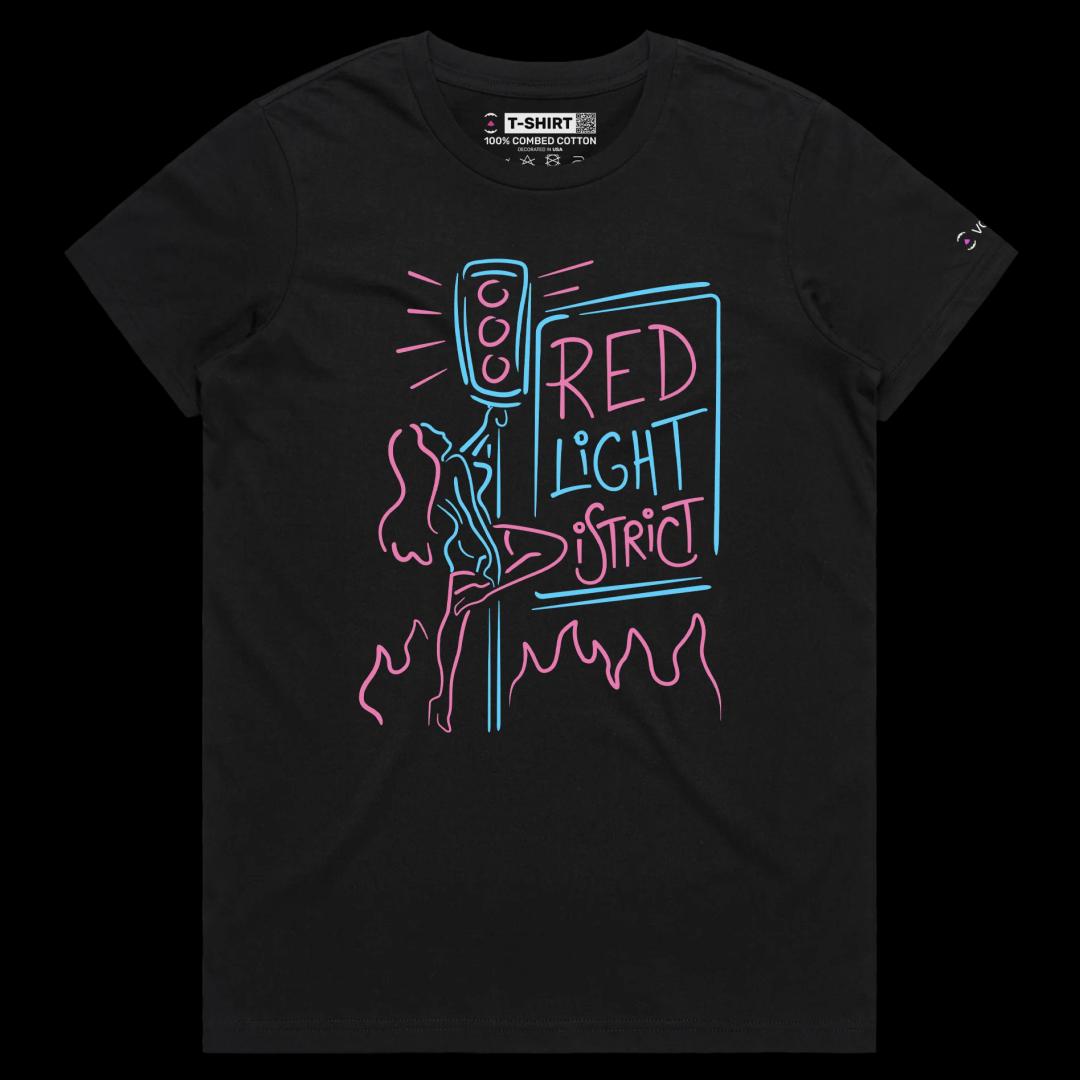 VOICEART Black Female Regular Pole Dancer at the Red Light District Shirt Premium Quality Graphic Street Life Wordplay Tee