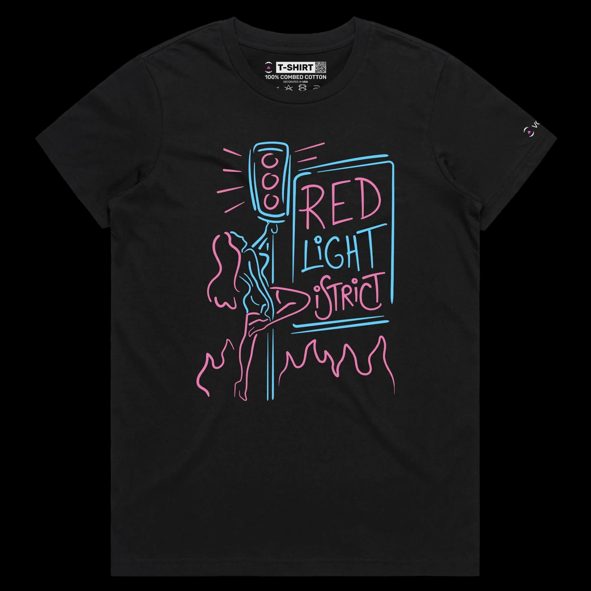 VOICEART Black Female Regular Pole Dancer at the Red Light District Shirt Premium Quality Graphic Street Life Wordplay Tee