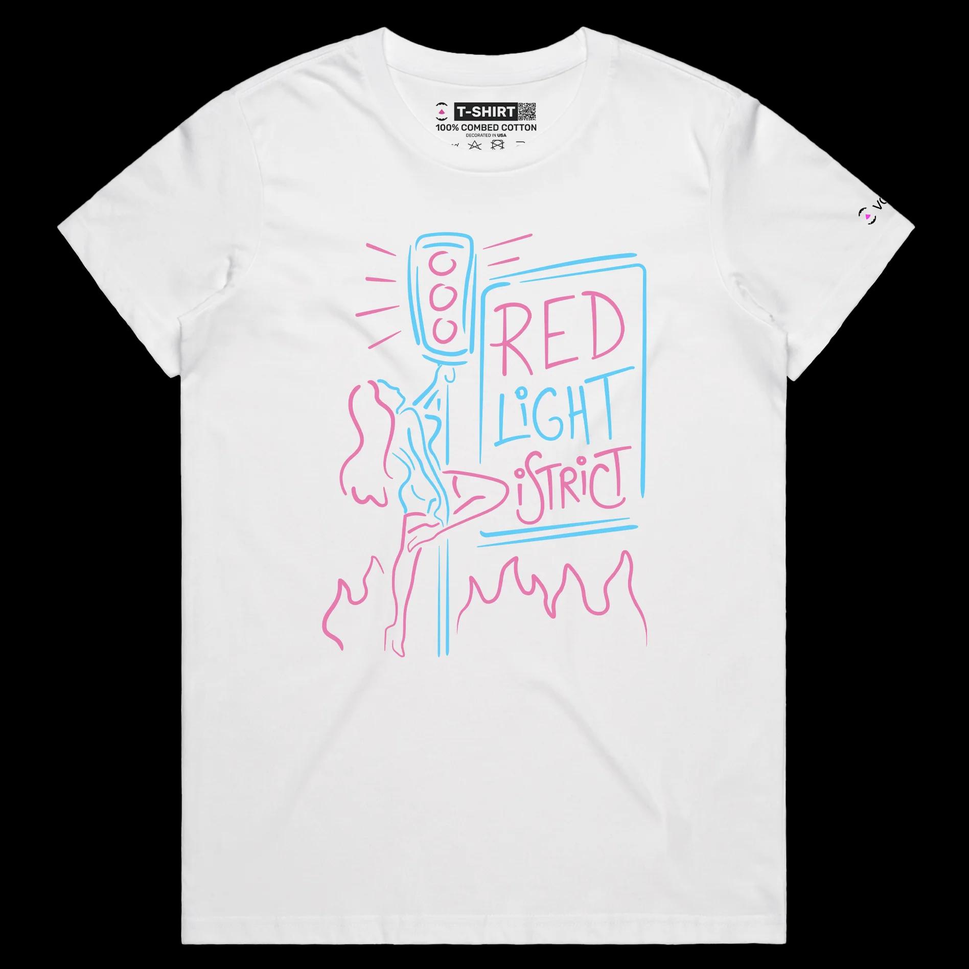 VOICEART White Female Regular Pole Dancer at the Red Light District Shirt Premium Quality Graphic Street Life Wordplay Tee