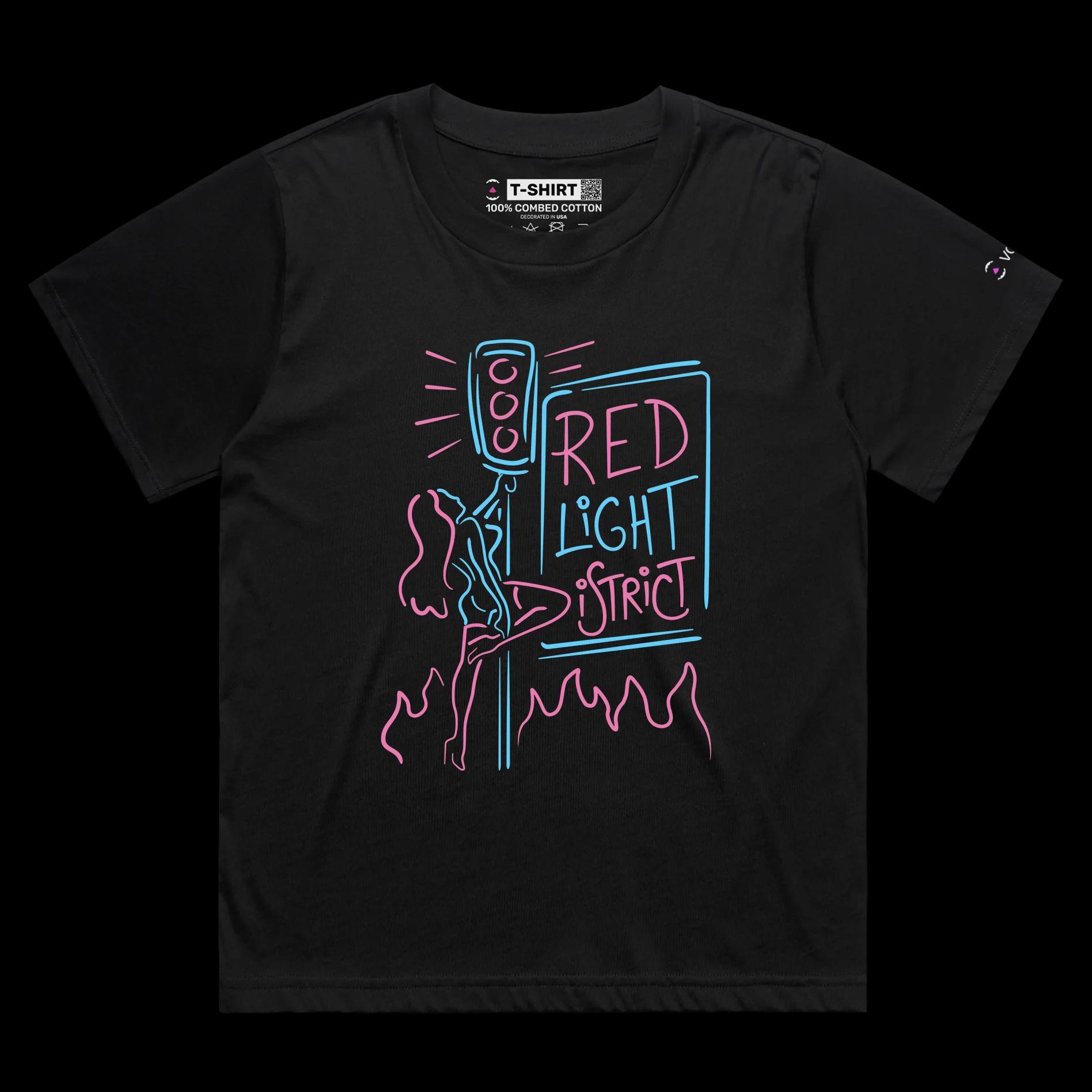 VOICEART Black Female Loose Pole Dancer at the Red Light District Shirt Premium Quality Graphic Street Life Wordplay Tee