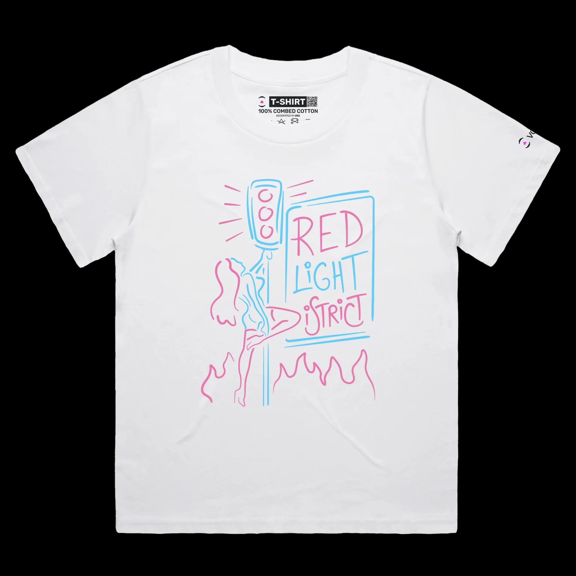 VOICEART White Female Loose Pole Dancer at the Red Light District Shirt Premium Quality Graphic Street Life Wordplay Tee