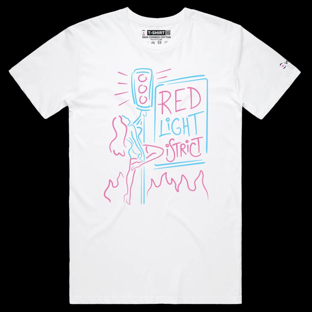 VOICEART White Male Regular Pole Dancer at the Red Light District Shirt Premium Quality Graphic Street Life Wordplay Tee
