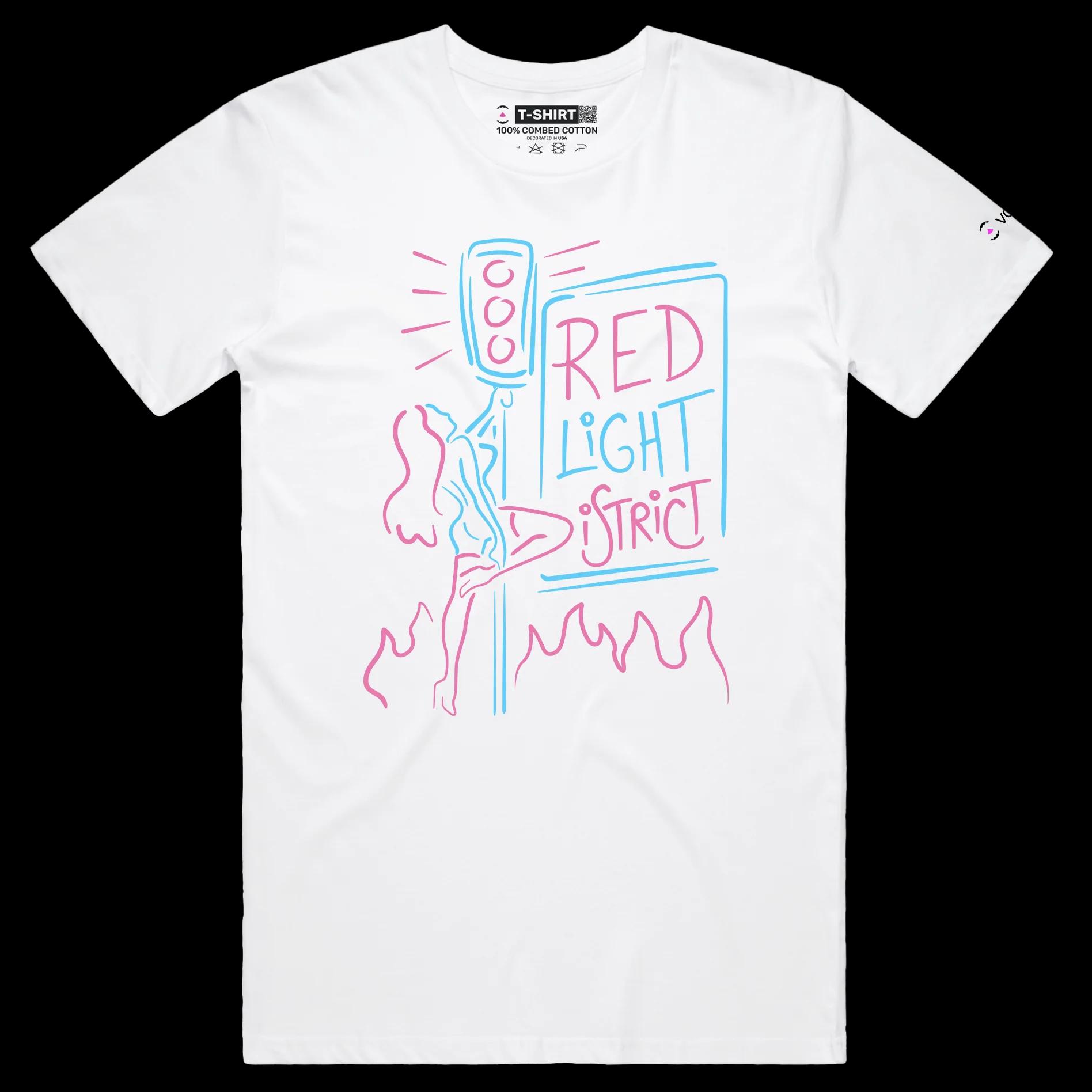 VOICEART White Male Regular Pole Dancer at the Red Light District Shirt Premium Quality Graphic Street Life Wordplay Tee