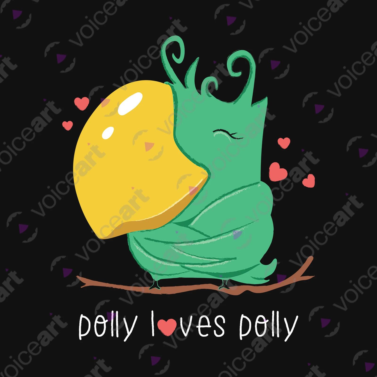 VOICEART Black Watermark Polly Loves Polly Funny Animals T-Shirt Premium Graphic Narcissist Parrot Wordplay Tee