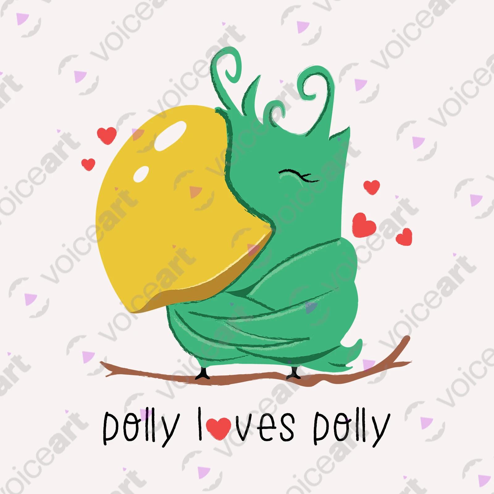 VOICEART White Watermark Polly Loves Polly Funny Animals T-Shirt Premium Graphic Narcissist Parrot Wordplay Tee